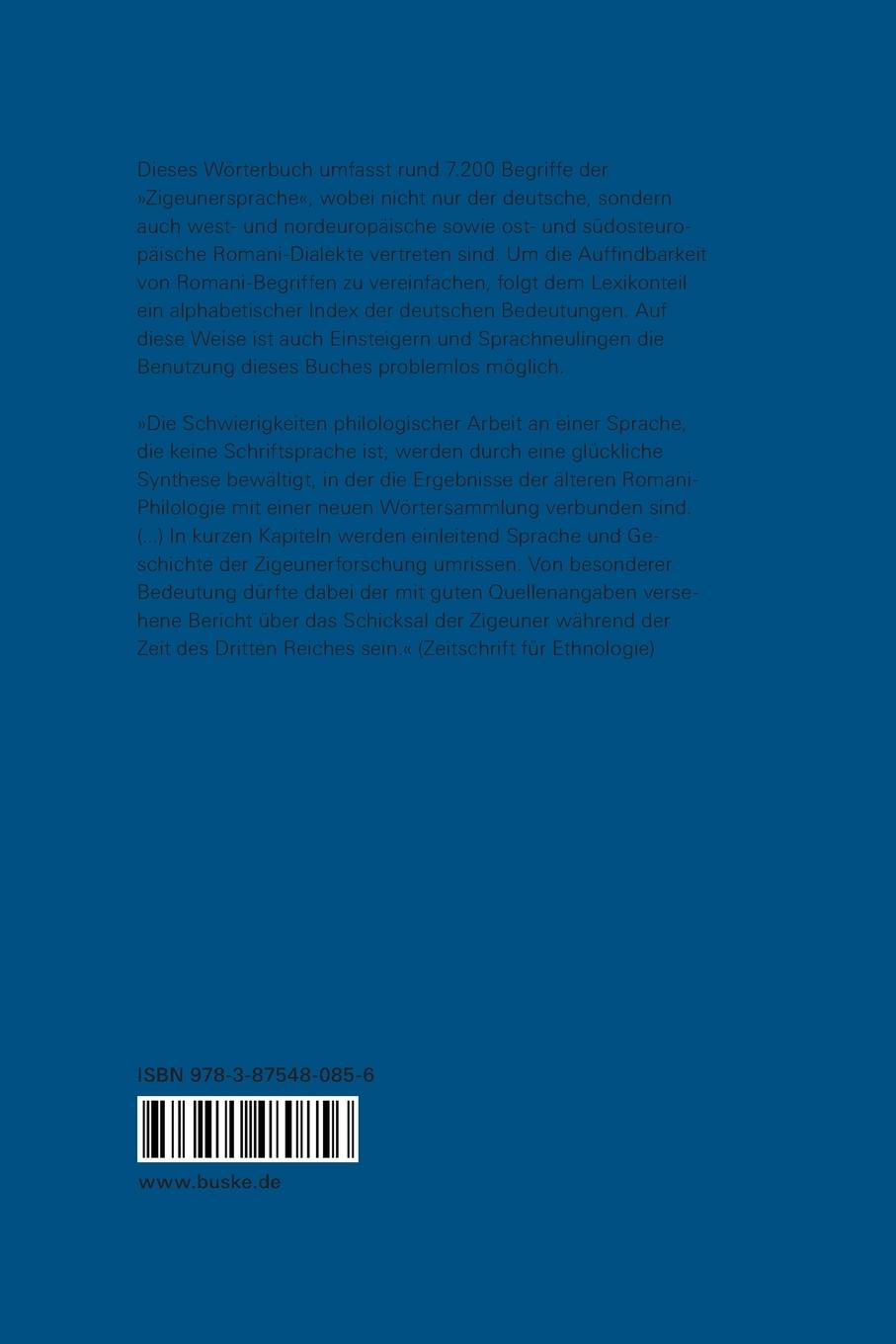 Rückseitencover Grosses Wörterbuch der Zigeunersprache (romani t¿iw) / Großes Wörterbuch der Zigeunersprache (romani t¿iw)