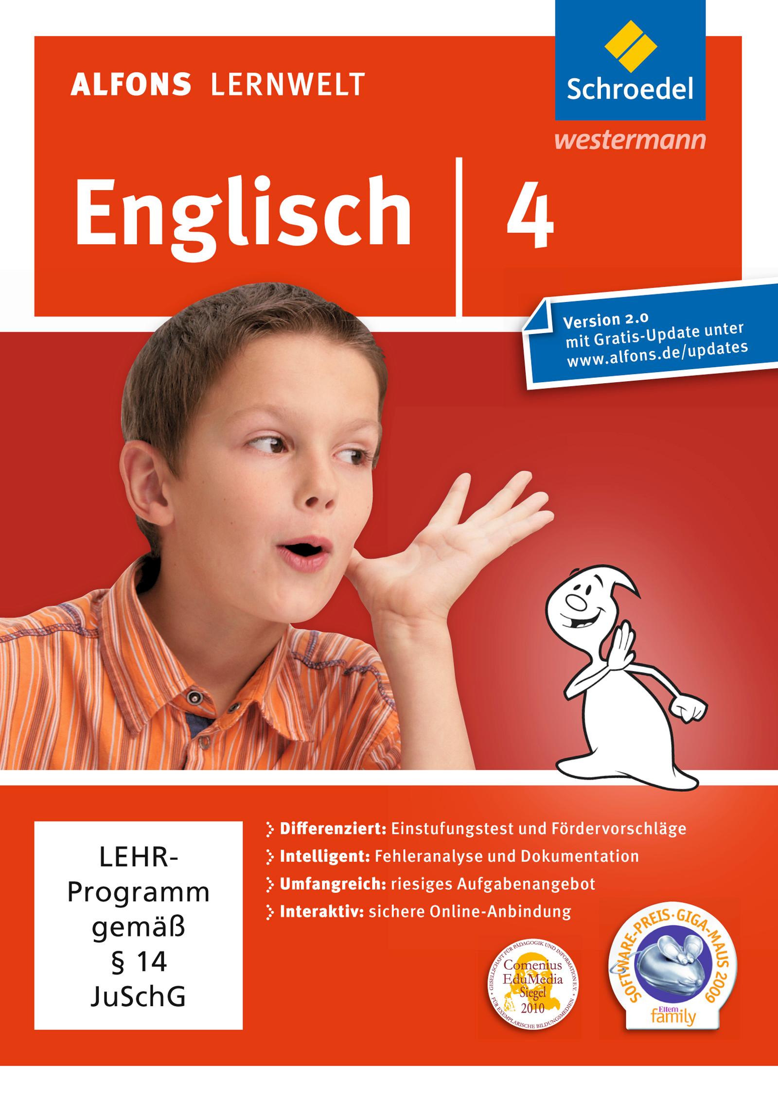 Vorderes Coverbild Alfons Lernwelt Lernsoftware Englisch 4. DVD-ROM für Windows 7; Vista; XP und Mac OS X 10.5