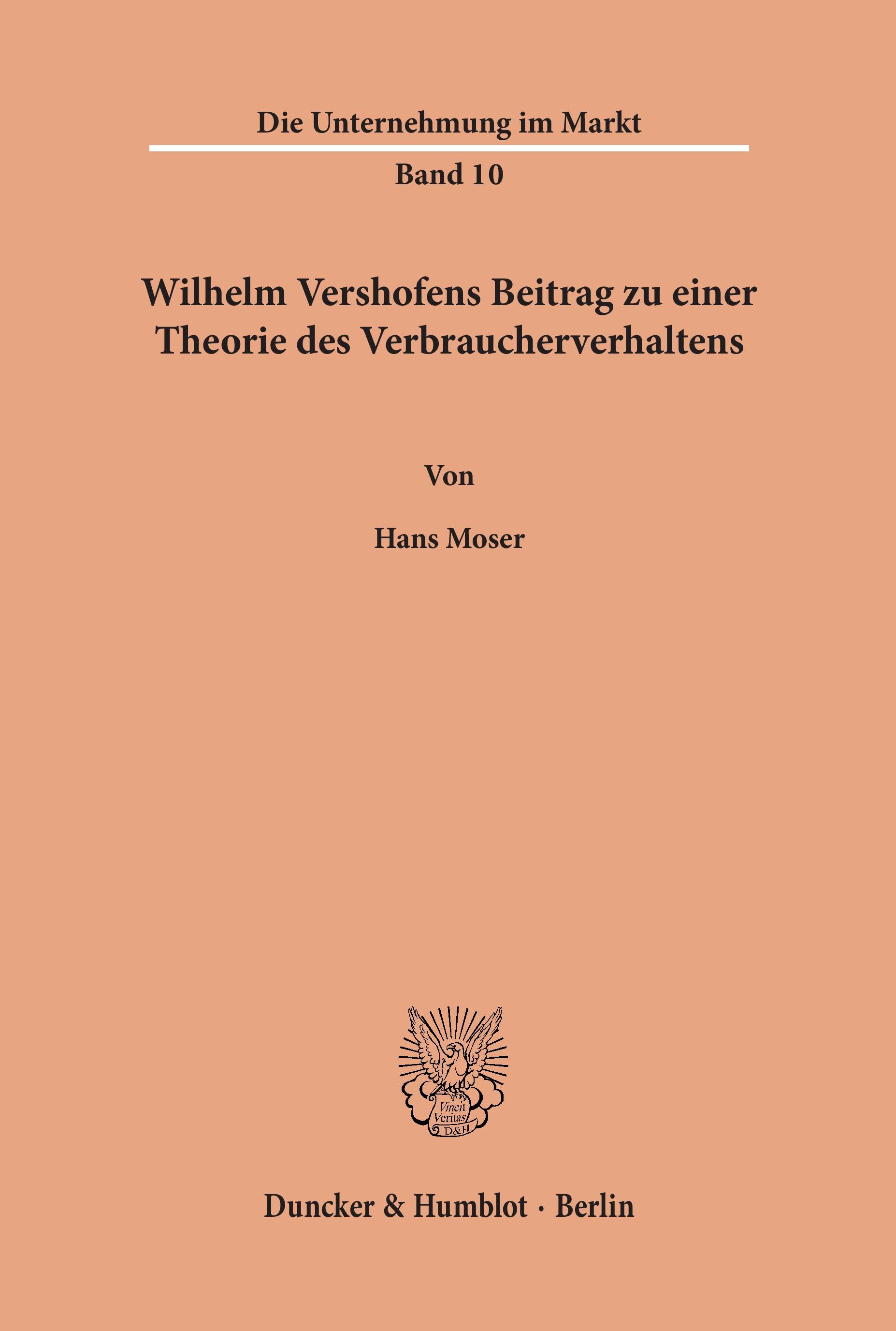 Vorderes Coverbild Wilhelm Vershofens Beitrag zu einer Theorie des Verbraucherverhaltens.