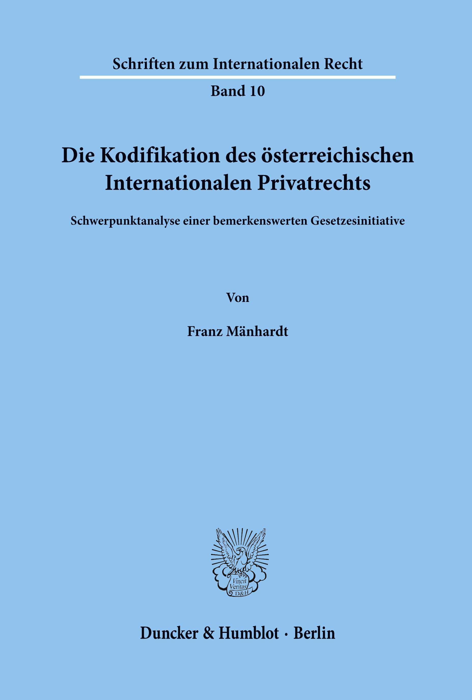 Vorderes Coverbild Die Kodifikation des österreichischen Internationalen Privatrechts.