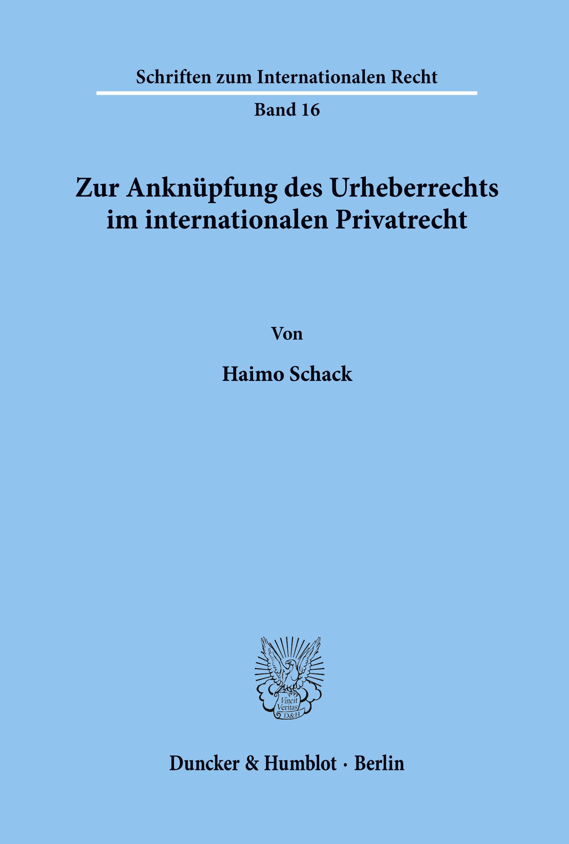 Vorderes Coverbild Zur Anknüpfung des Urheberrechts im internationalen Privatrecht.