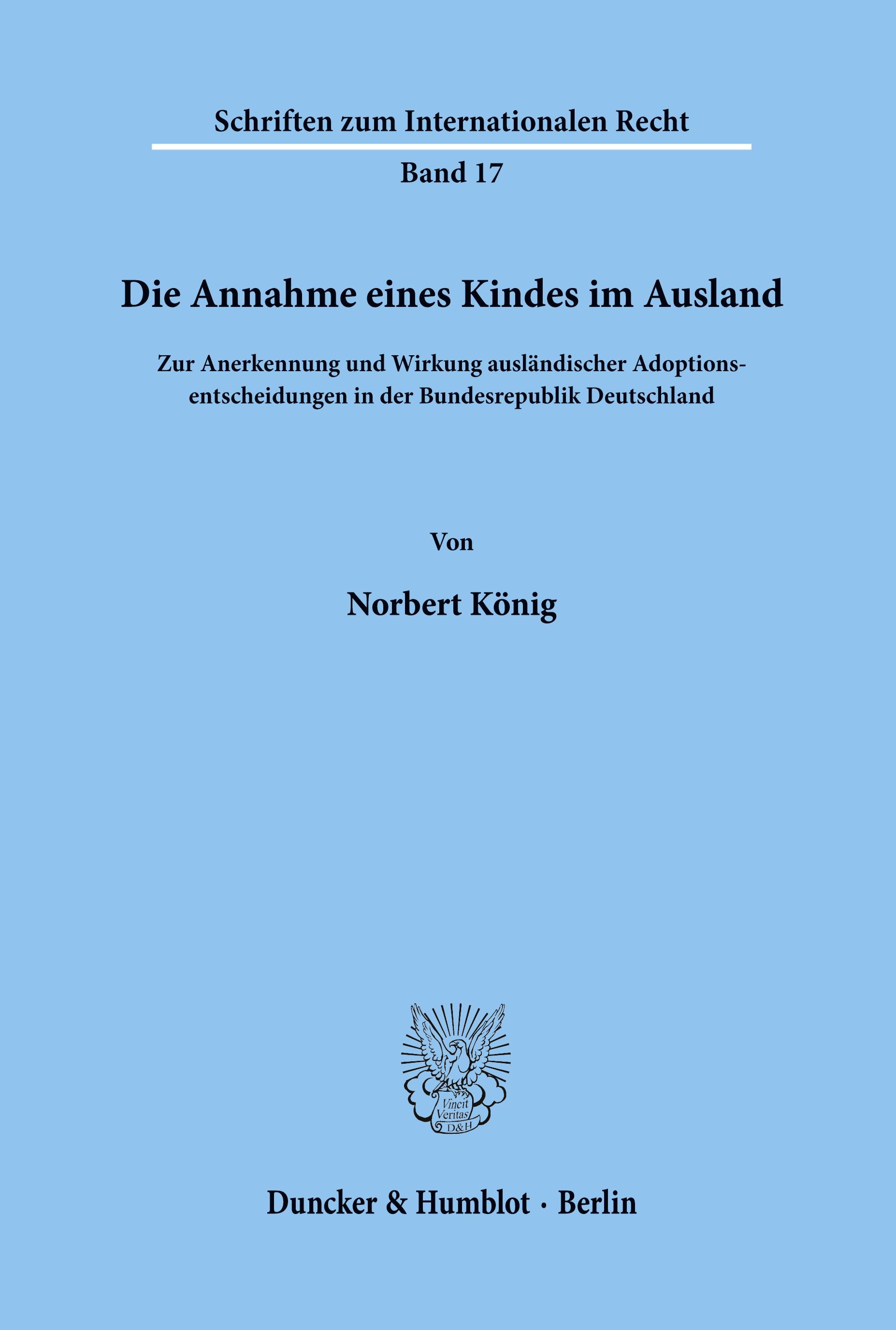 Vorderes Coverbild Die Annahme eines Kindes im Ausland.