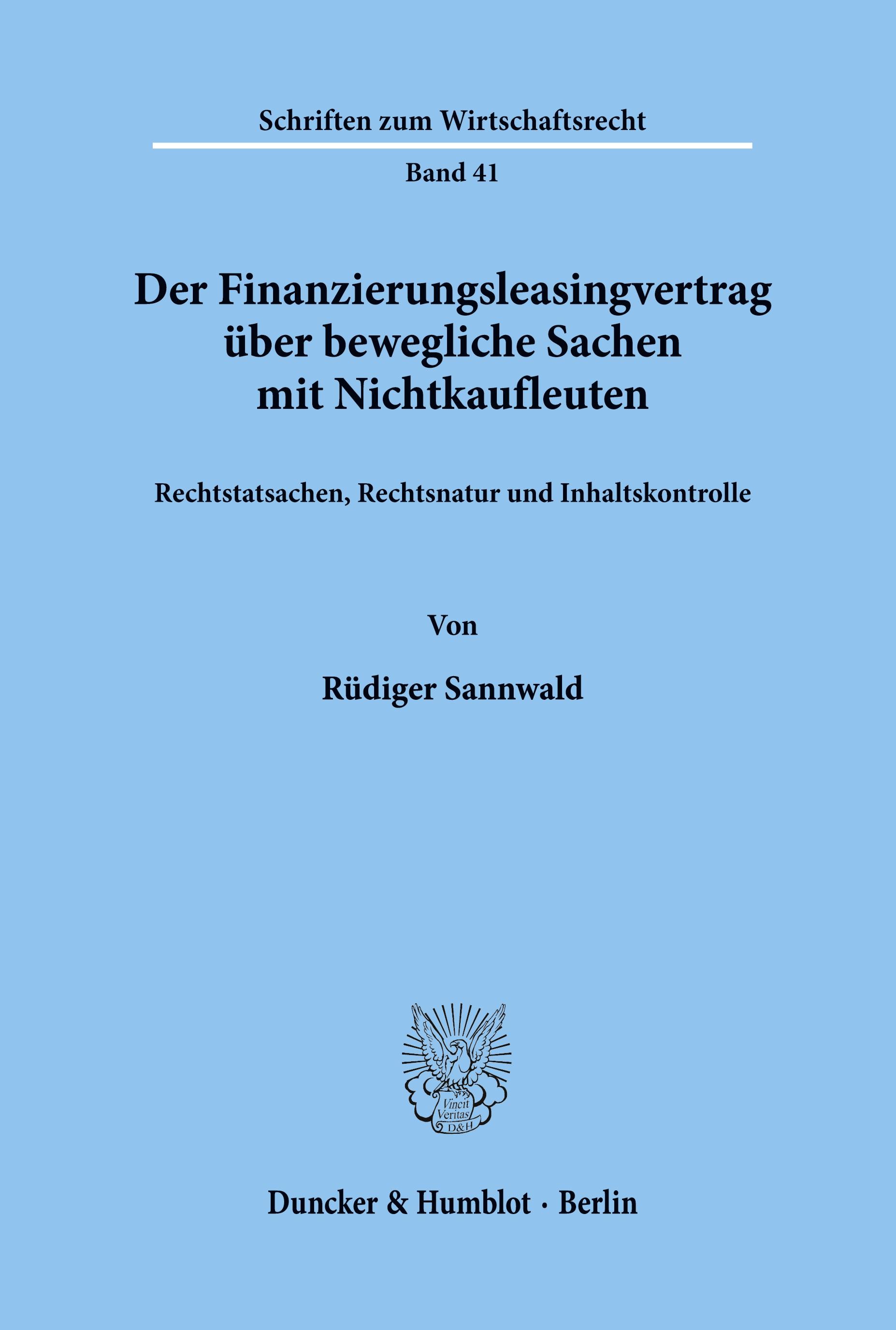 Vorderes Coverbild Der Finanzierungsleasingvertrag über bewegliche Sachen mit Nichtkaufleuten.