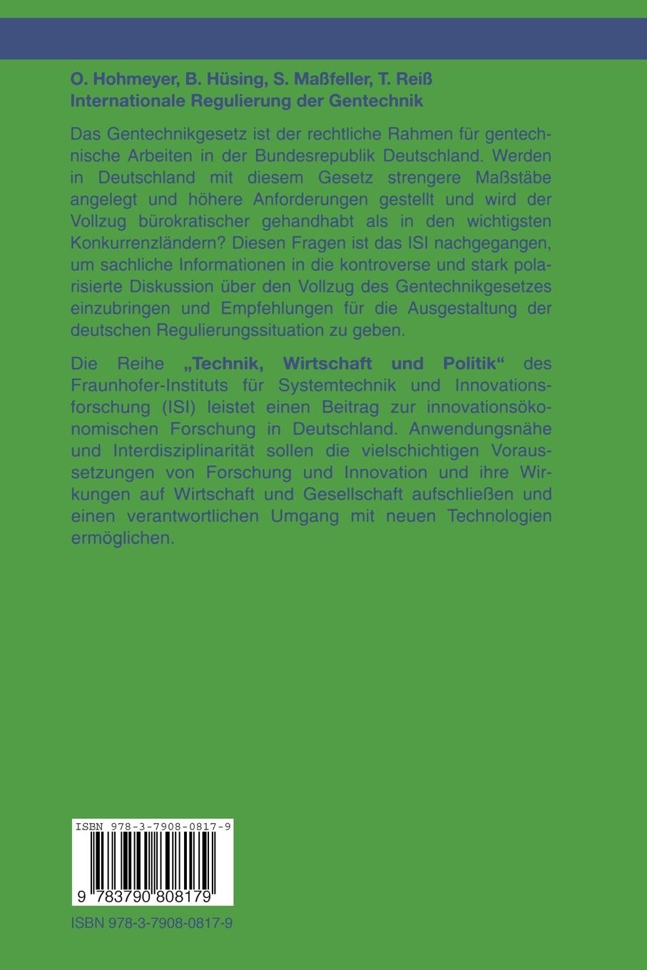 Rückseitencover Internationale Regulierung der Gentechnik