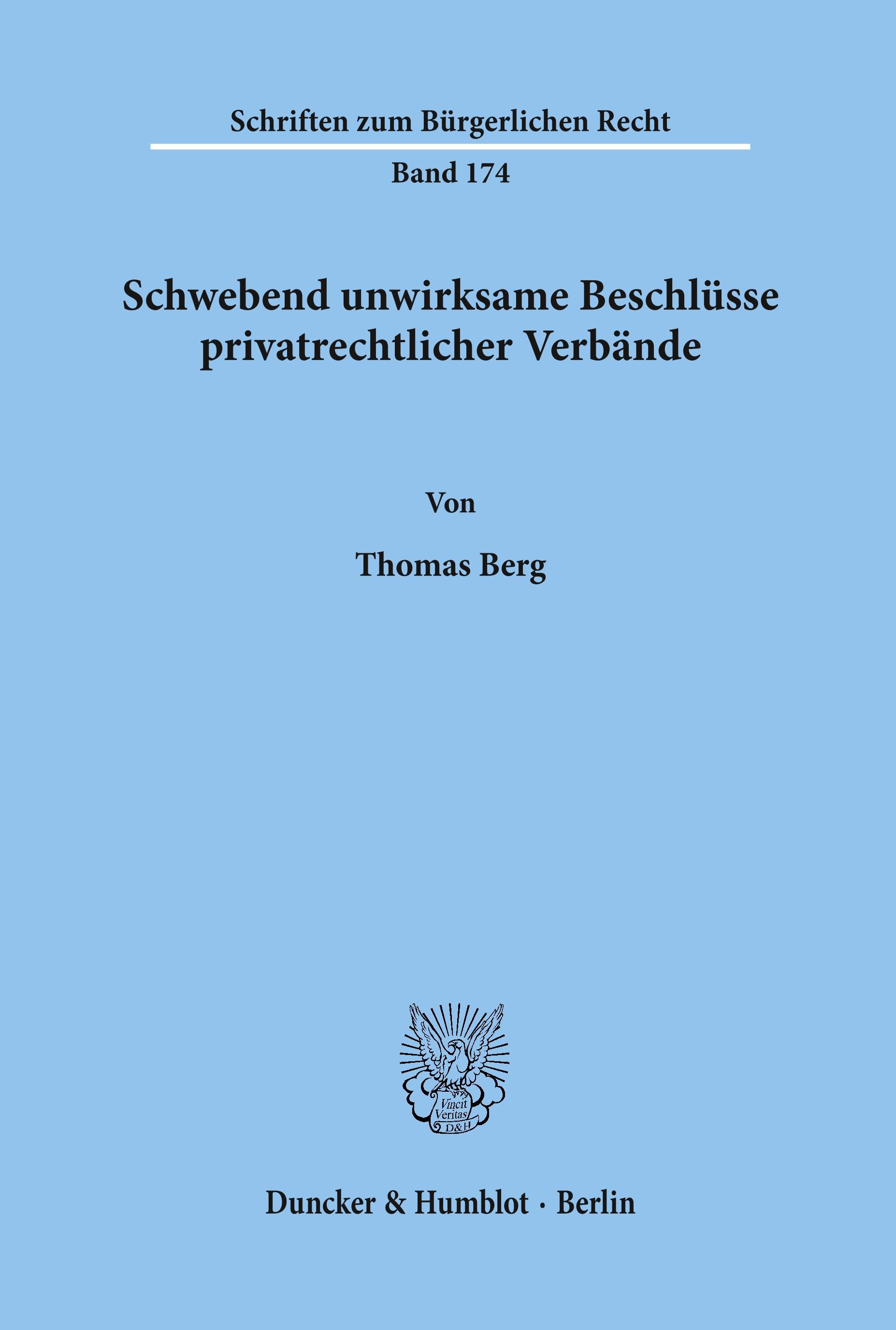 Vorderes Coverbild Schwebend unwirksame Beschlüsse privatrechtlicher Verbände.