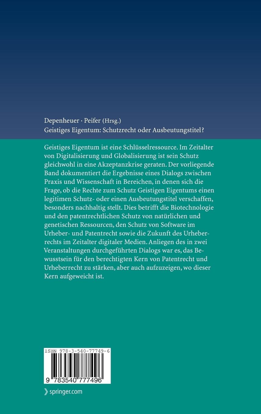 Rückseitencover Geistiges Eigentum: Schutzrecht oder Ausbeutungstitel?