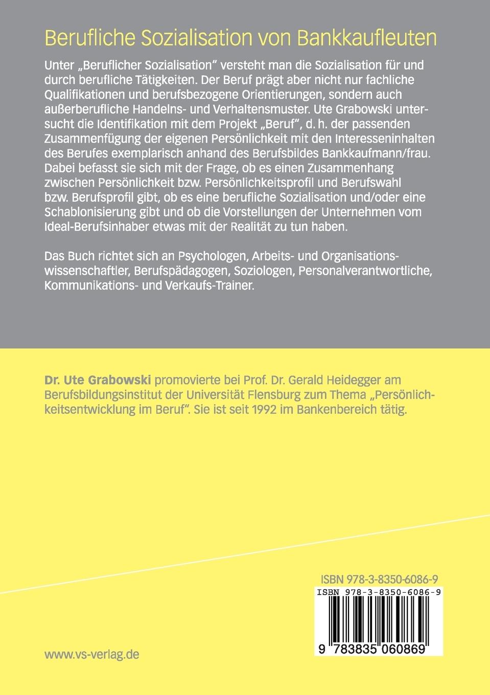Rückseitencover Berufliche Sozialisation von Bankkaufleuten