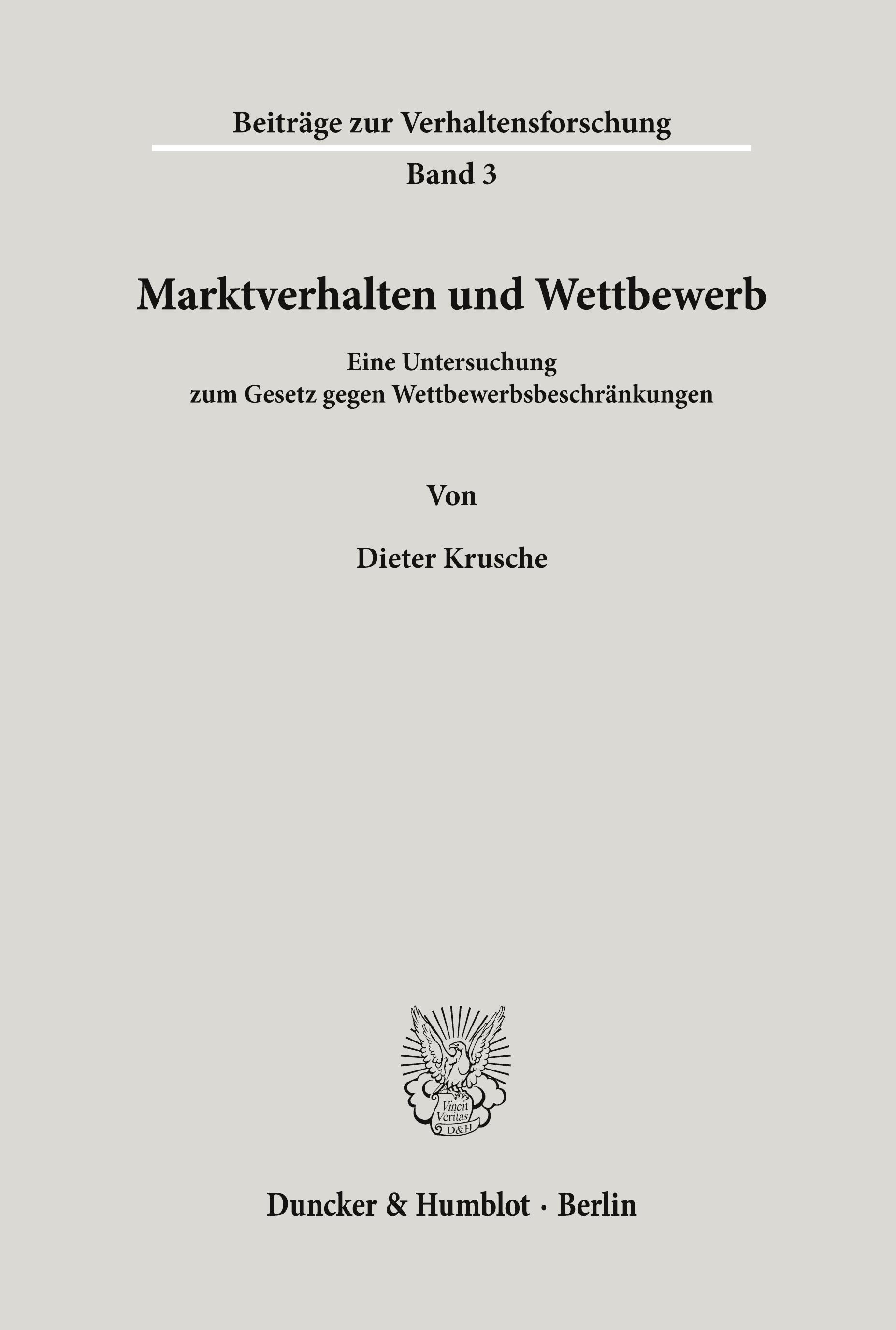 Vorderes Coverbild Marktverhalten und Wettbewerb.