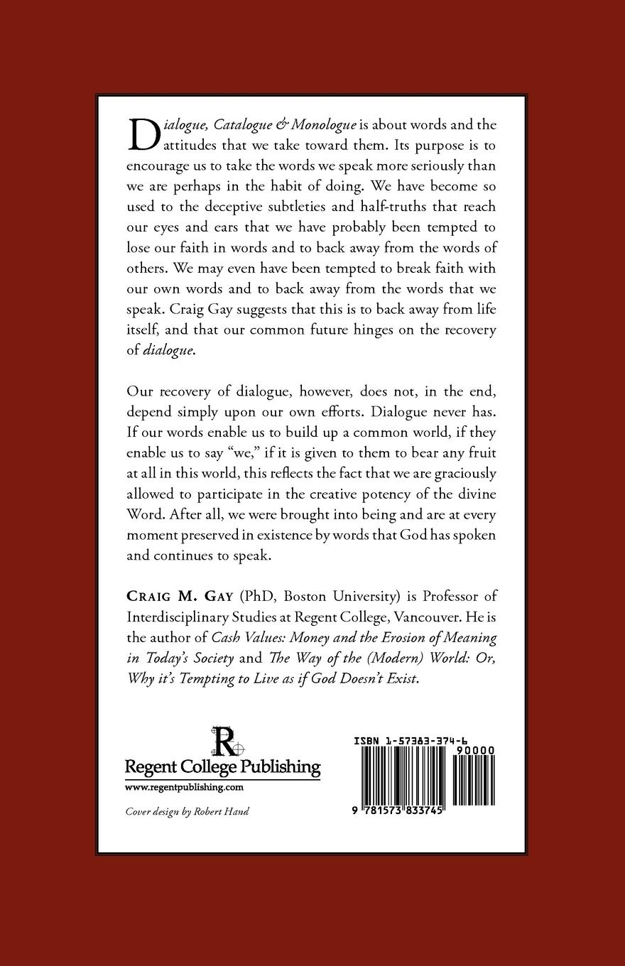 Rückseitencover Dialogue, Catalogue & Monologue
