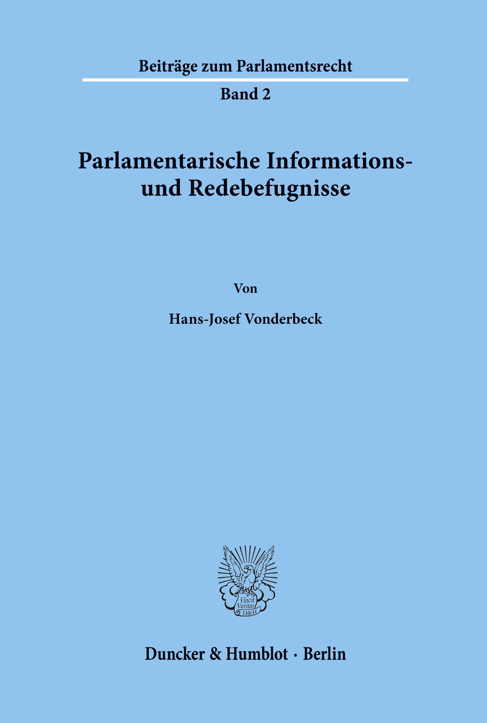 Vorderes Coverbild Parlamentarische Informations- und Redebefugnisse.