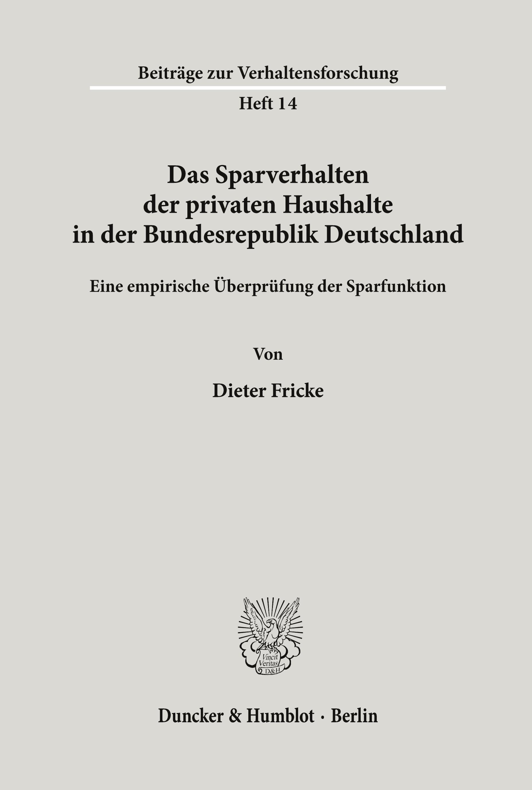 Vorderes Coverbild Das Sparverhalten der privaten Haushalte in der Bundesrepublik Deutschland.