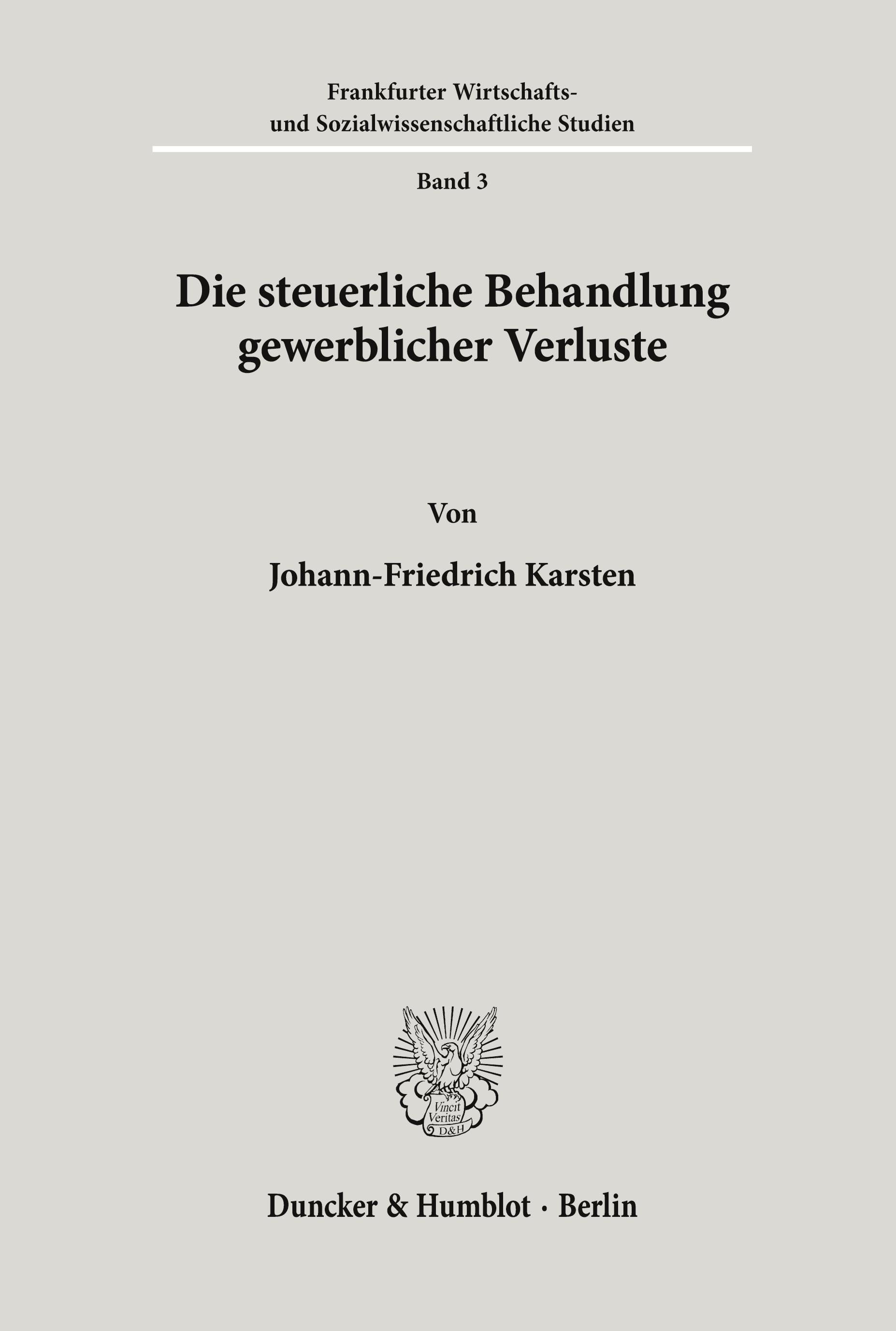 Vorderes Coverbild Die steuerliche Behandlung gewerblicher Verluste.