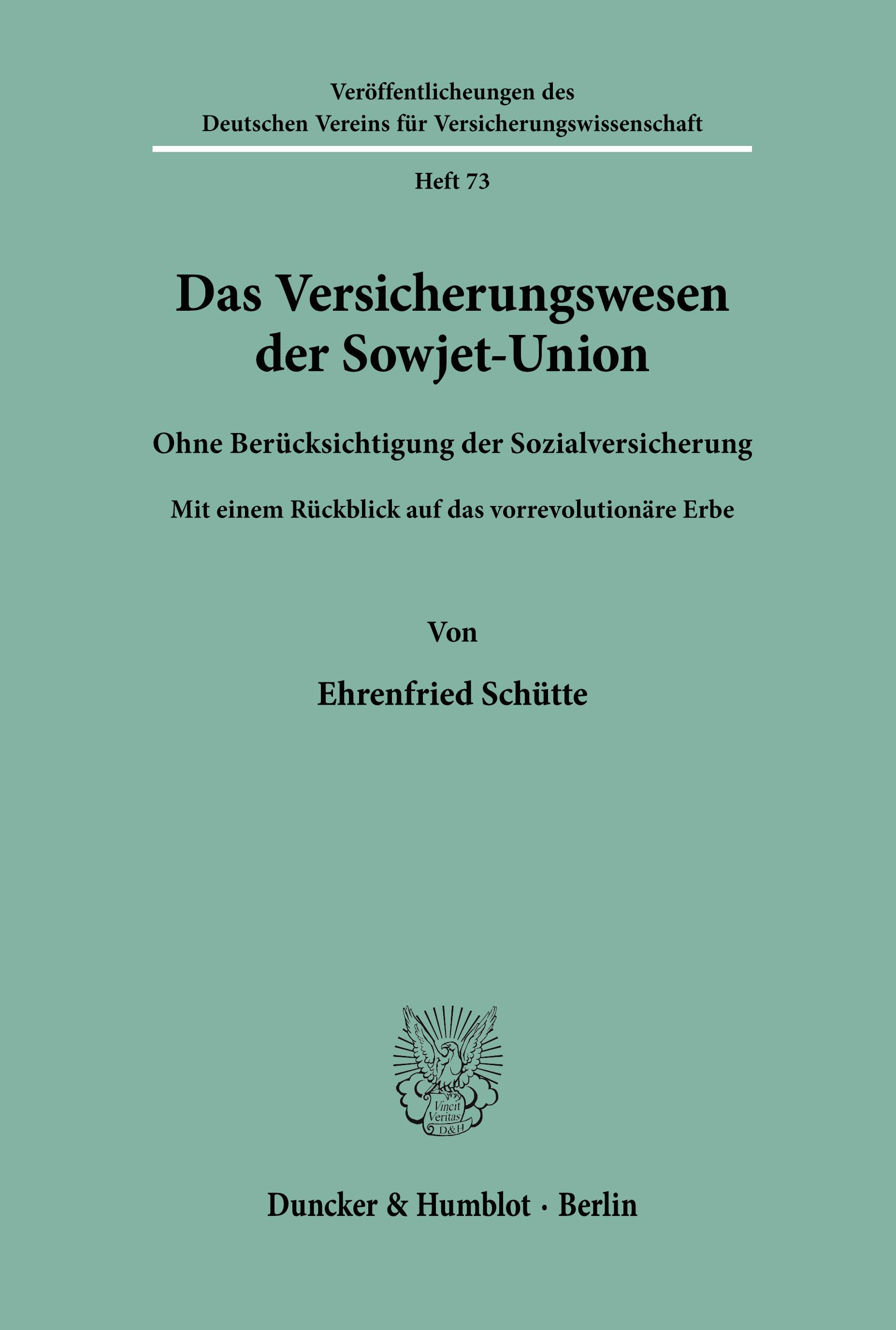 Vorderes Coverbild Das Versicherungswesen der Sowjet-Union