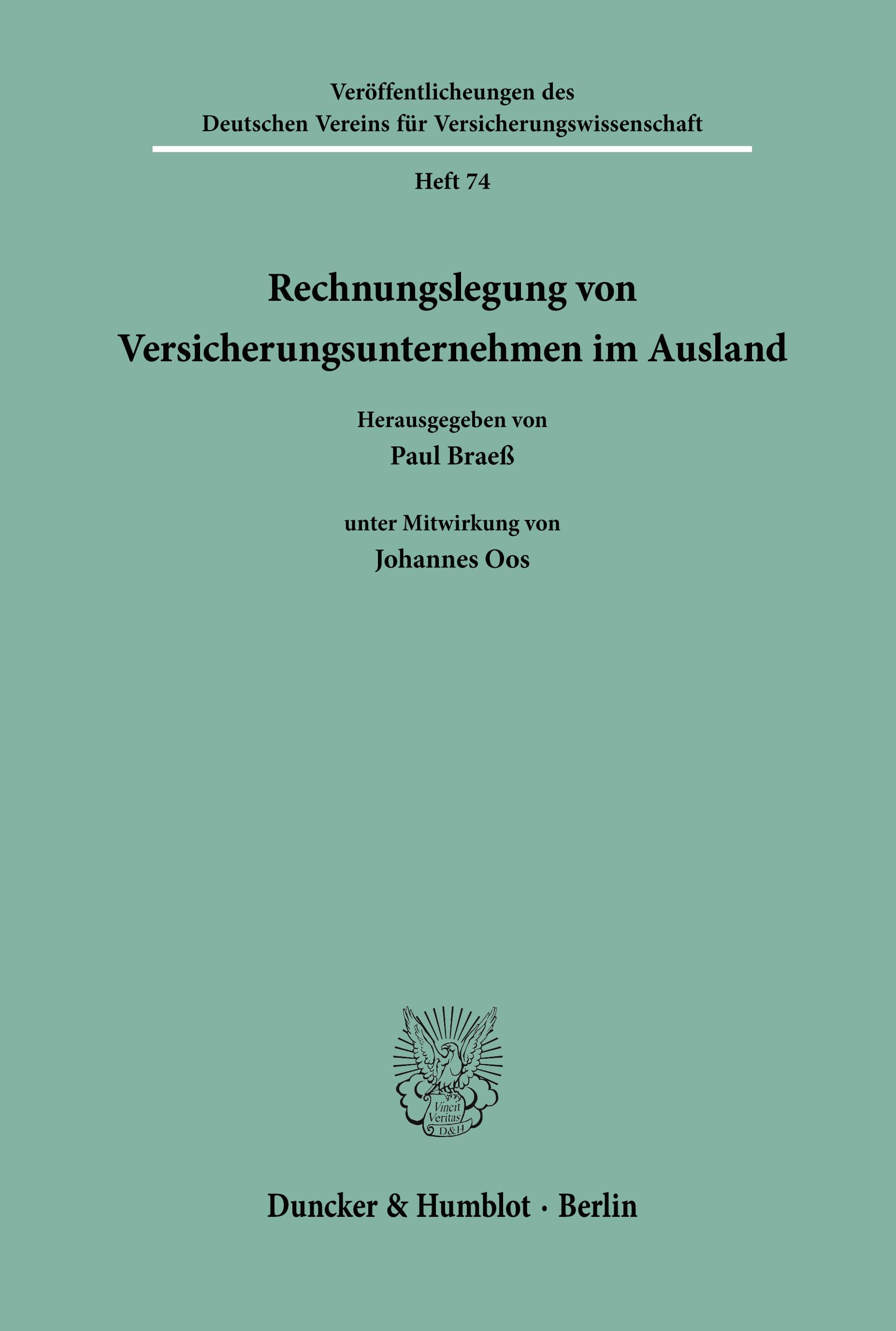 Vorderes Coverbild Rechnungslegung von Versicherungsunternehmen im Ausland.