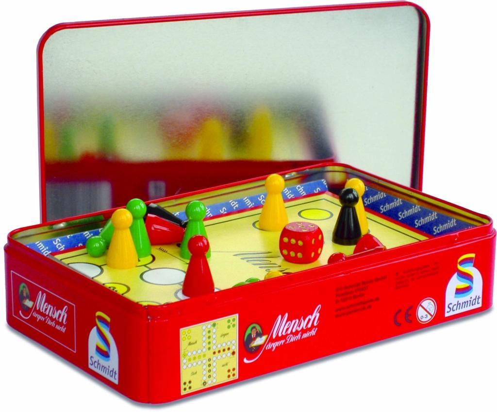 Beispielinhalt (Bild) Mensch ärgere Dich nicht. Kleine Ausgabe in Blechdose