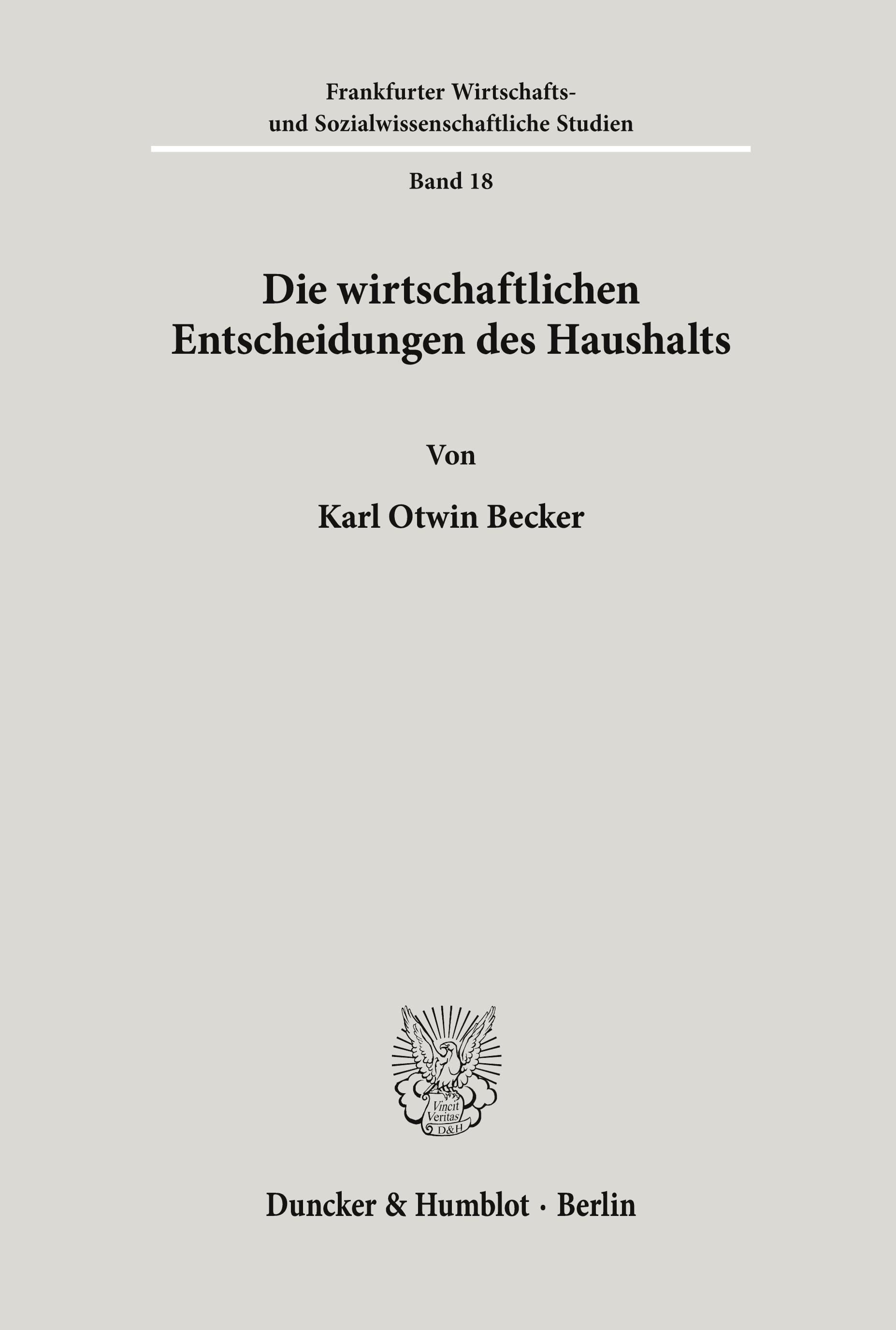 Vorderes Coverbild Die wirtschaftlichen Entscheidungen des Haushalts.
