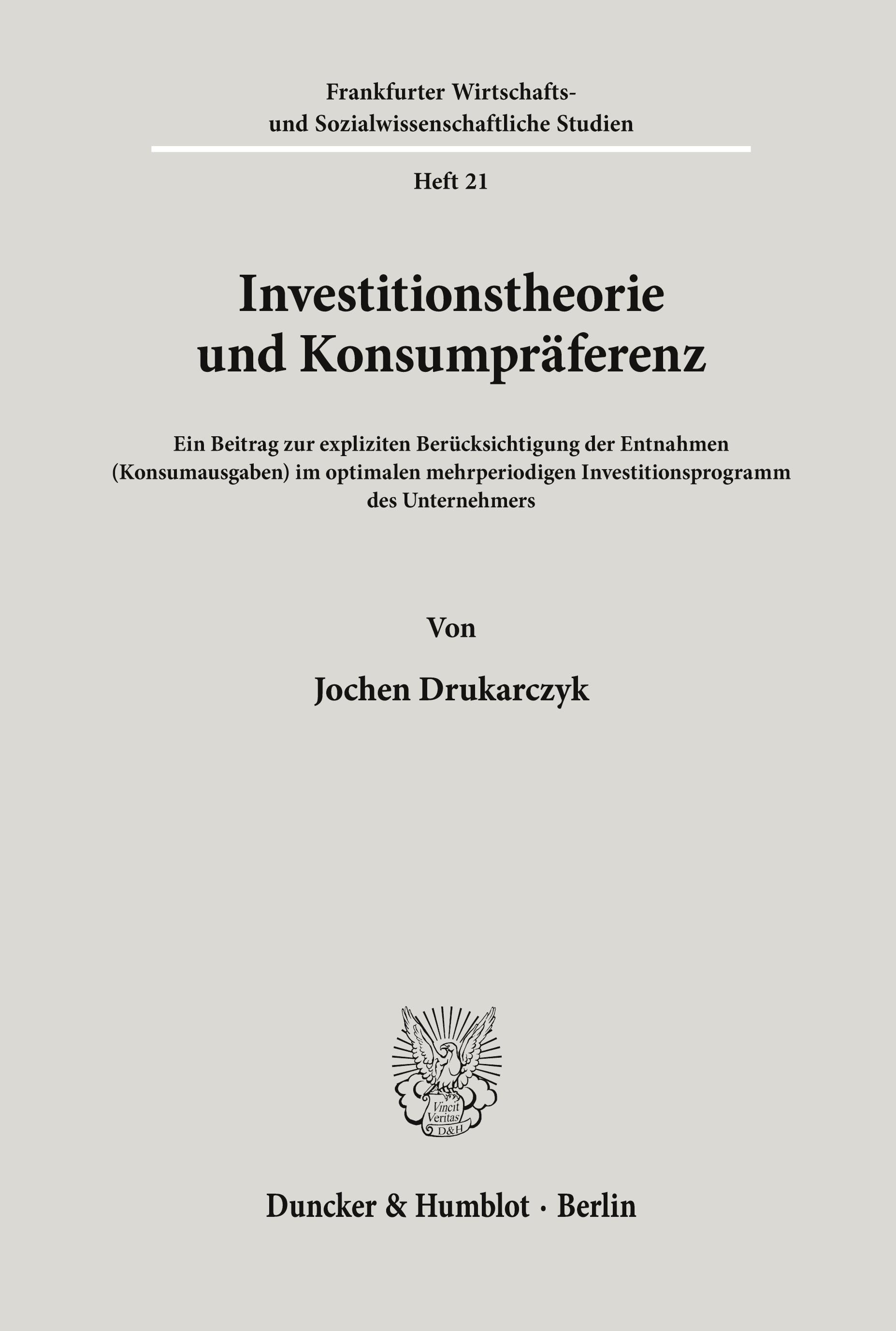 Vorderes Coverbild Investitionstheorie und Konsumpräferenz.