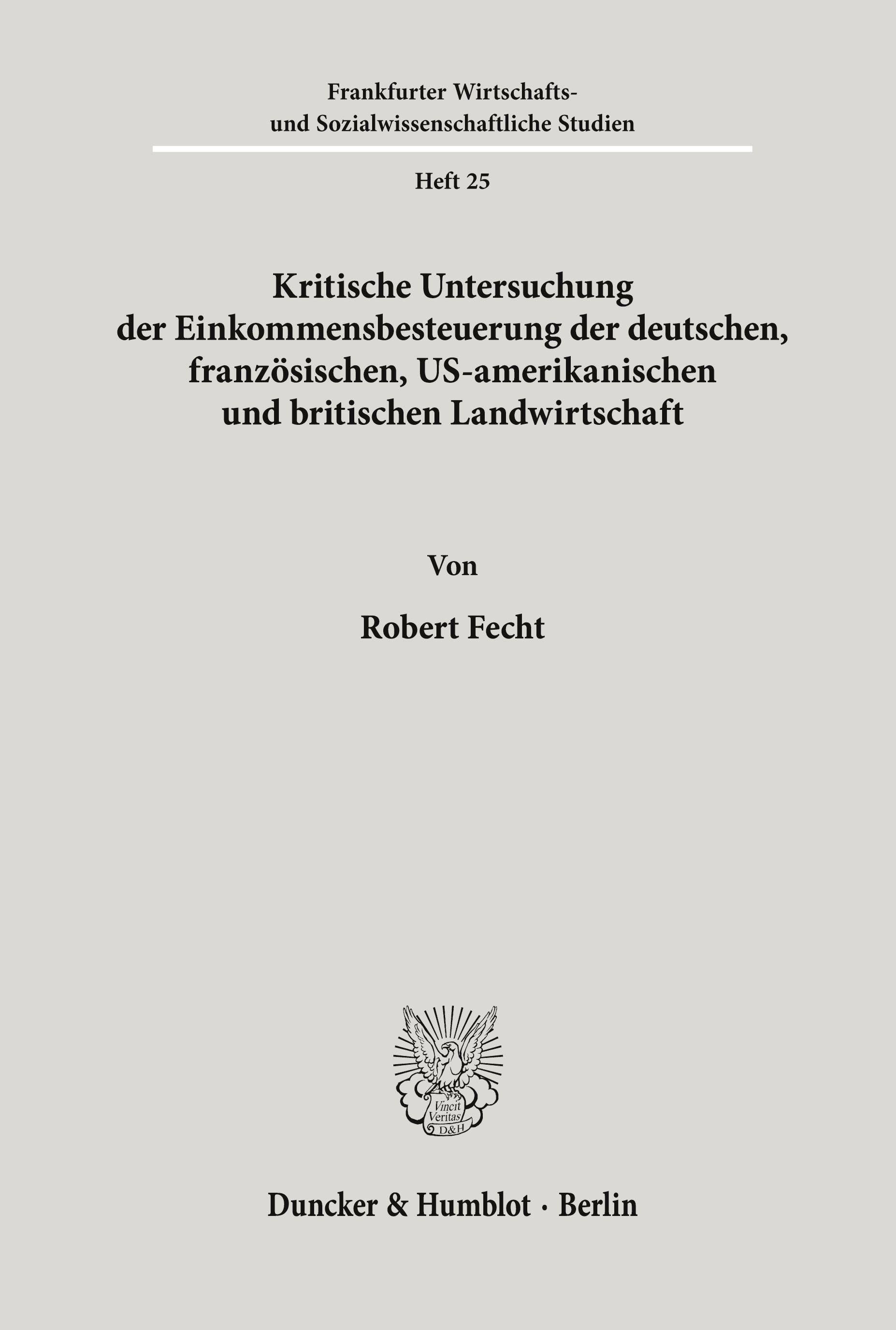 Vorderes Coverbild Kritische Untersuchung der Einkommensbesteuerung der deutschen, französischen, US-amerikanischen und britischen Landwirtschaft.