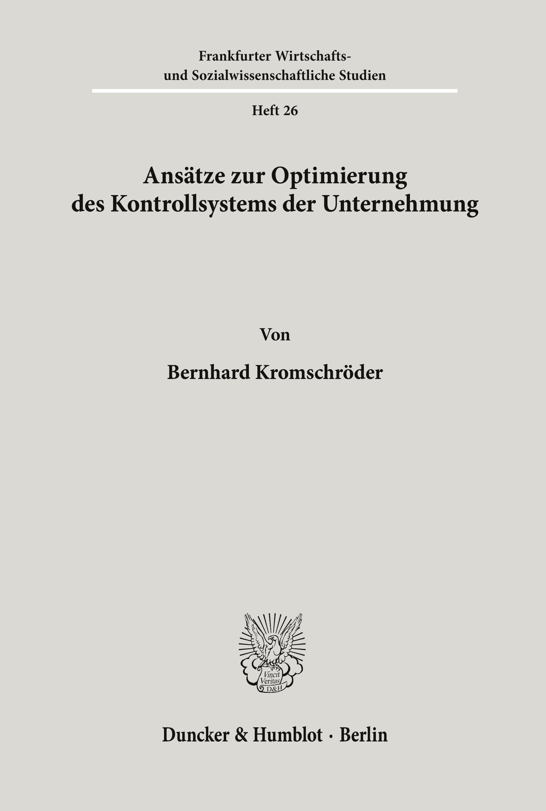 Vorderes Coverbild Ansätze zur Optimierung des Kontrollsystems der Unternehmung.