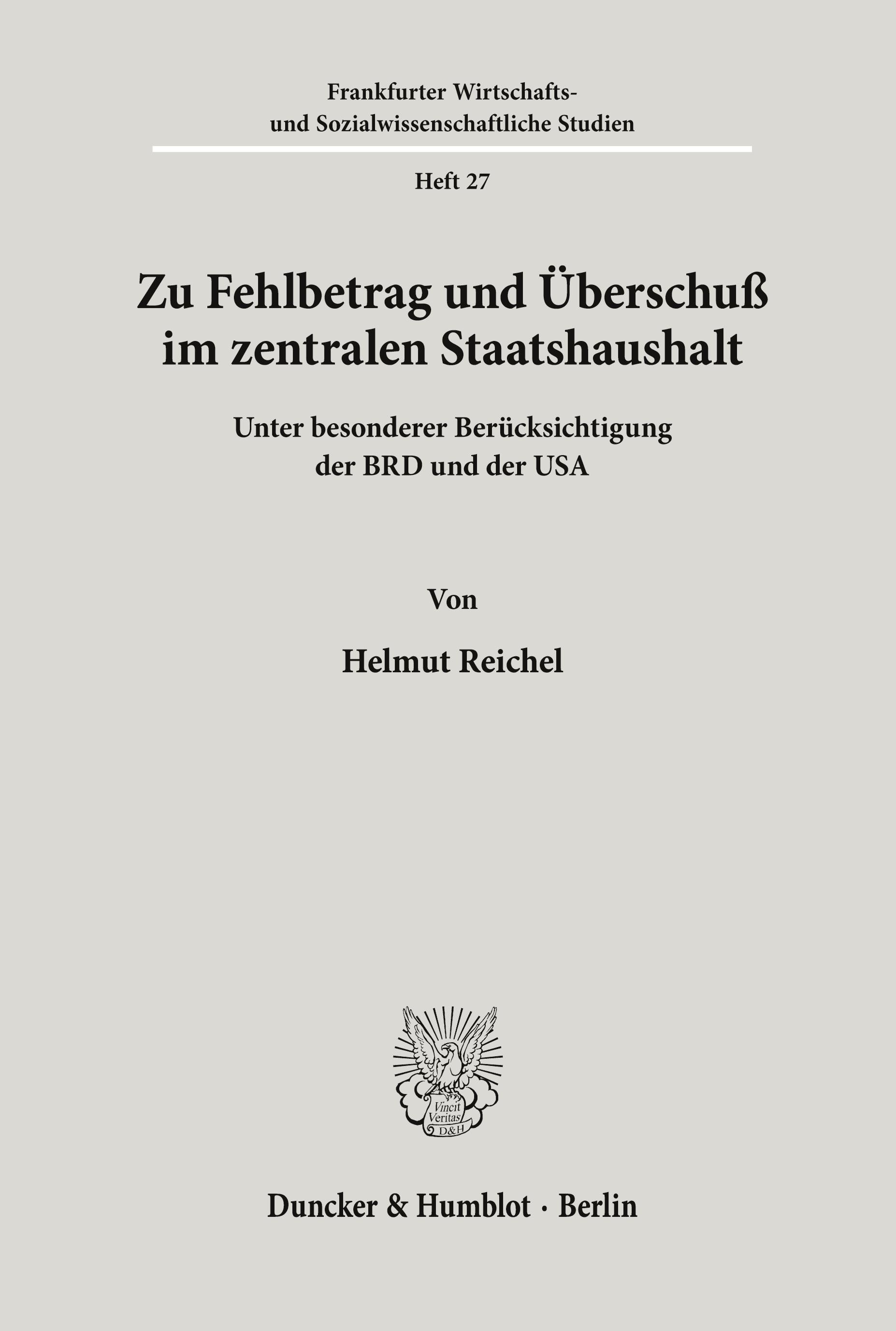 Vorderes Coverbild Zu Fehlbetrag und Überschuß im zentralen Staatshaushalt
