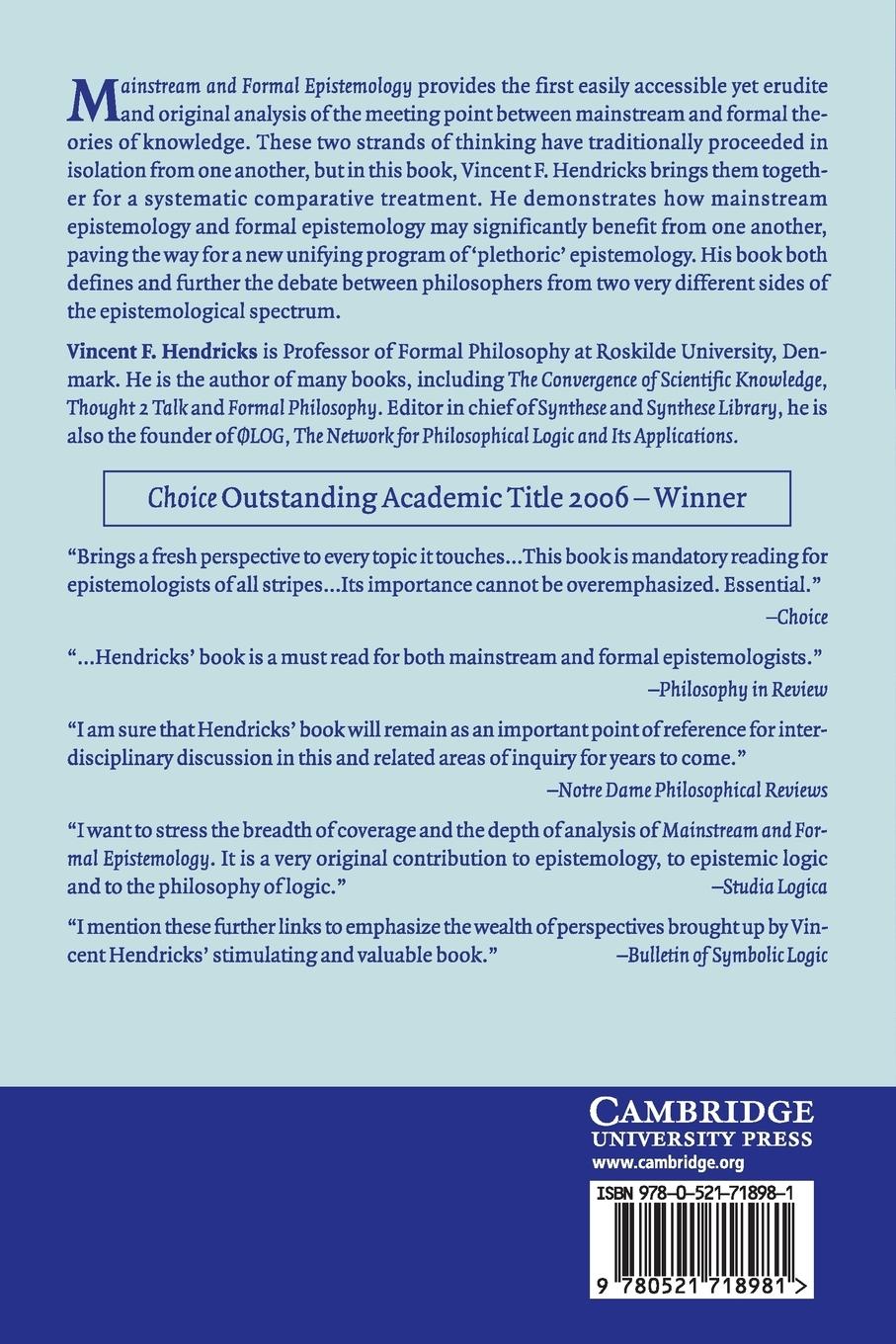 Rückseitencover Mainstream and Formal Epistemology