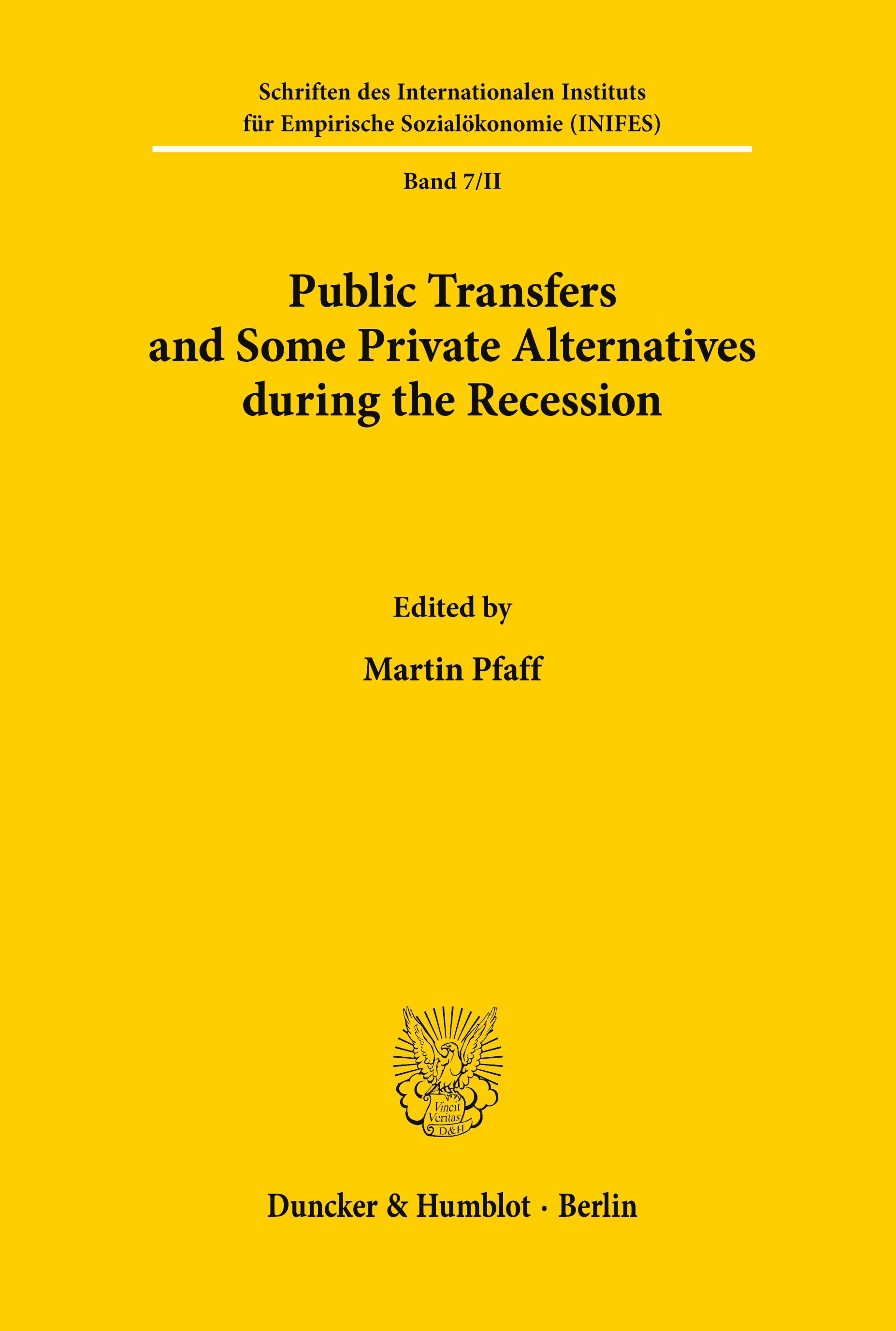 Vorderes Coverbild Public Transfers and Some Private Alternatives during the Recession.