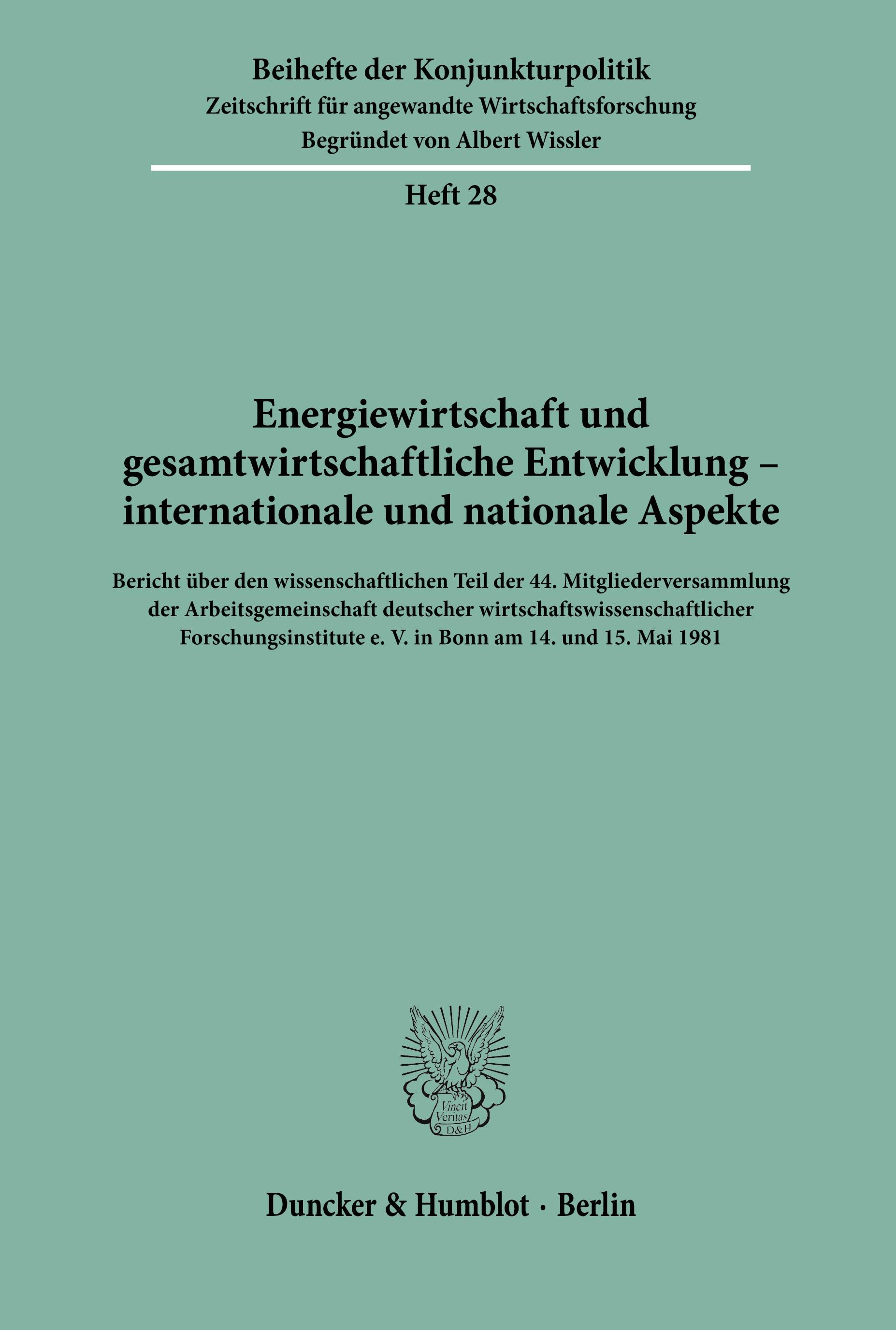 Vorderes Coverbild Energiewirtschaft und gesamtwirtschaftliche Entwicklung - internationale und nationale Aspekte.