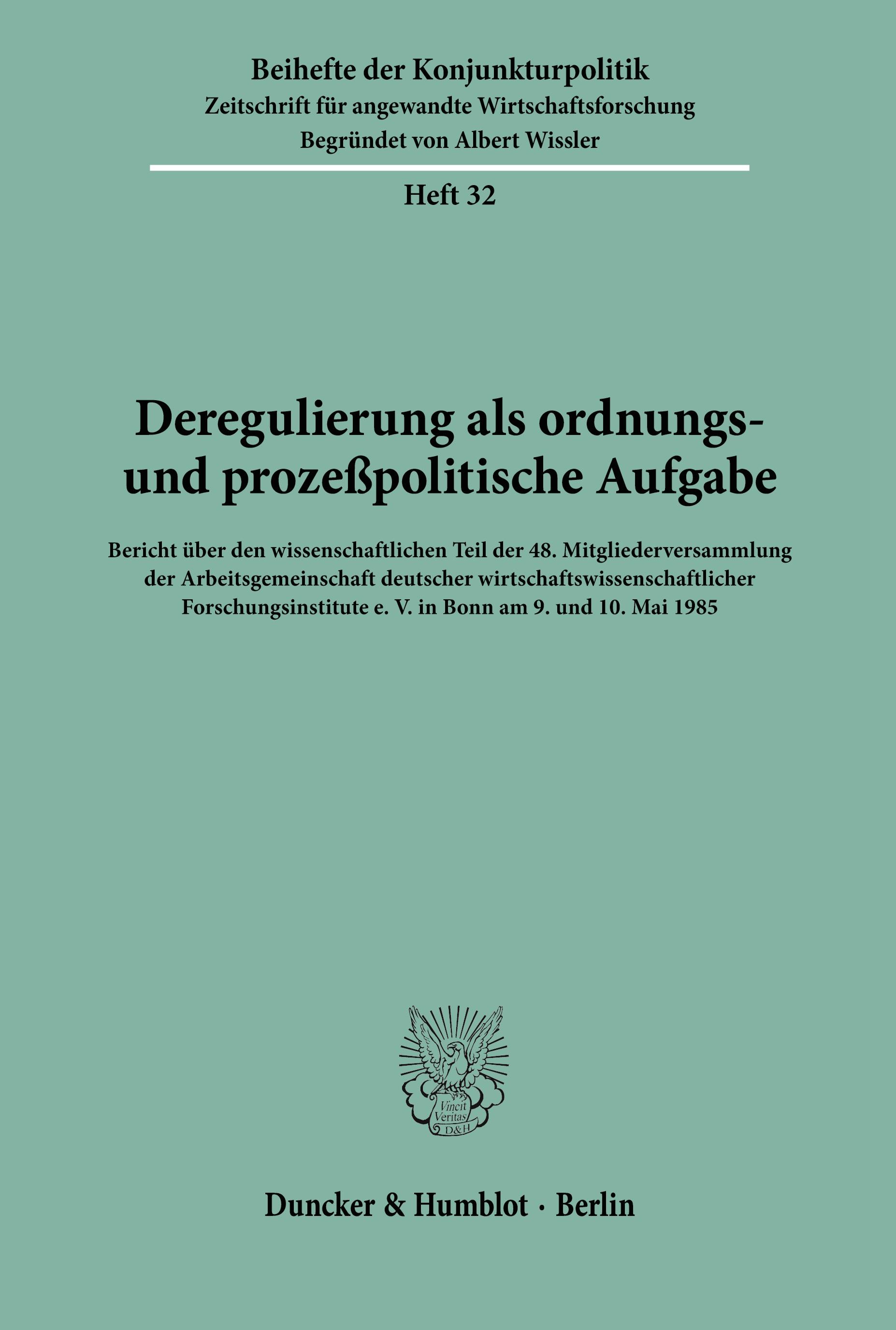 Vorderes Coverbild Deregulierung als ordnungs- und prozeßpolitische Aufgabe.