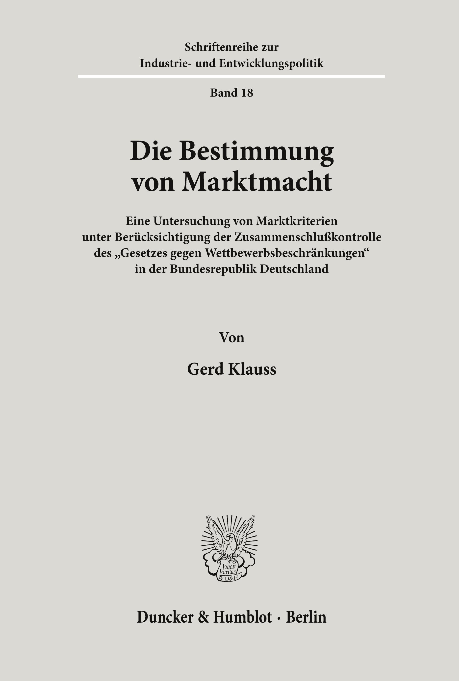 Vorderes Coverbild Die Bestimmung von Marktmacht.
