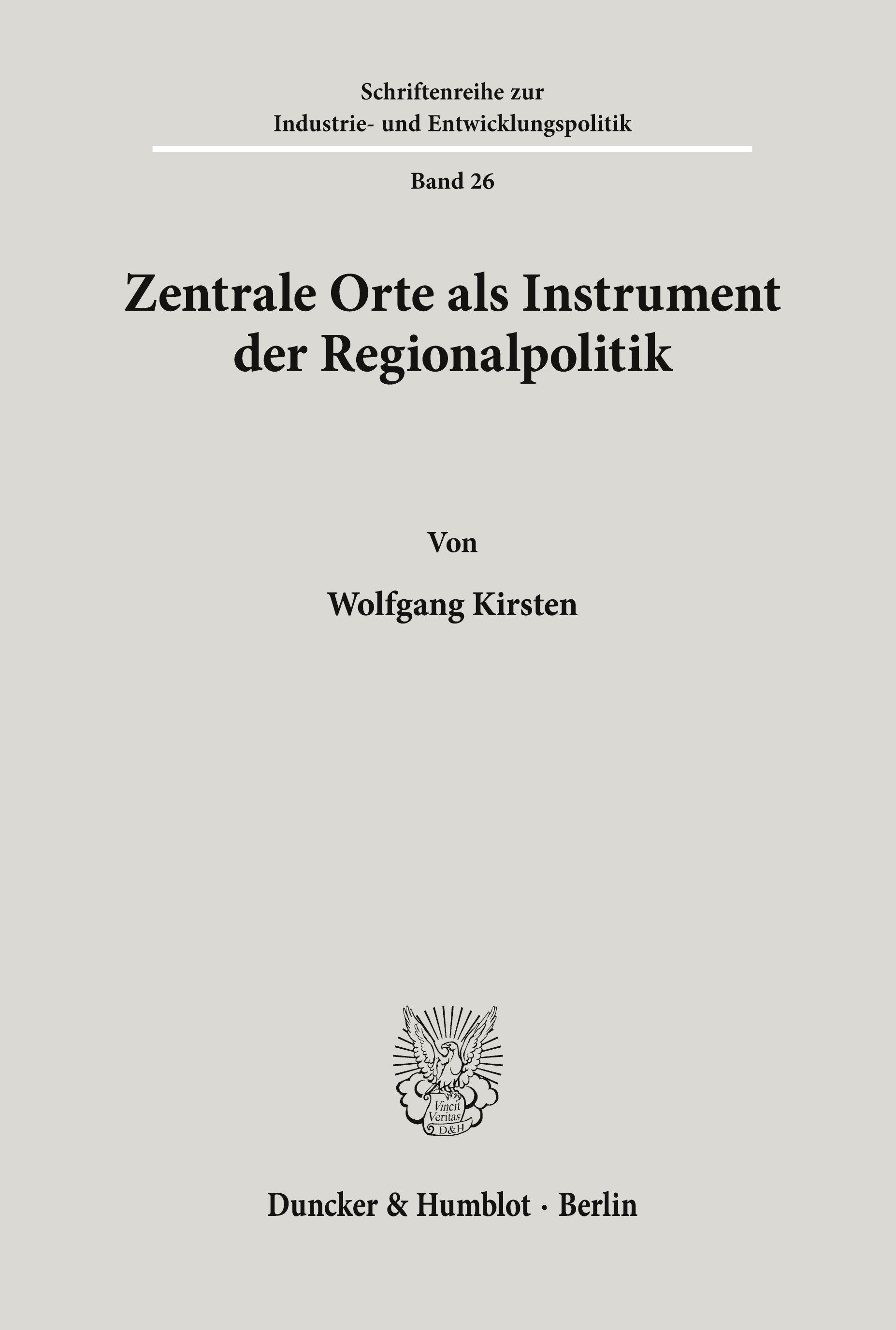Vorderes Coverbild Zentrale Orte als Instrument der Regionalpolitik.