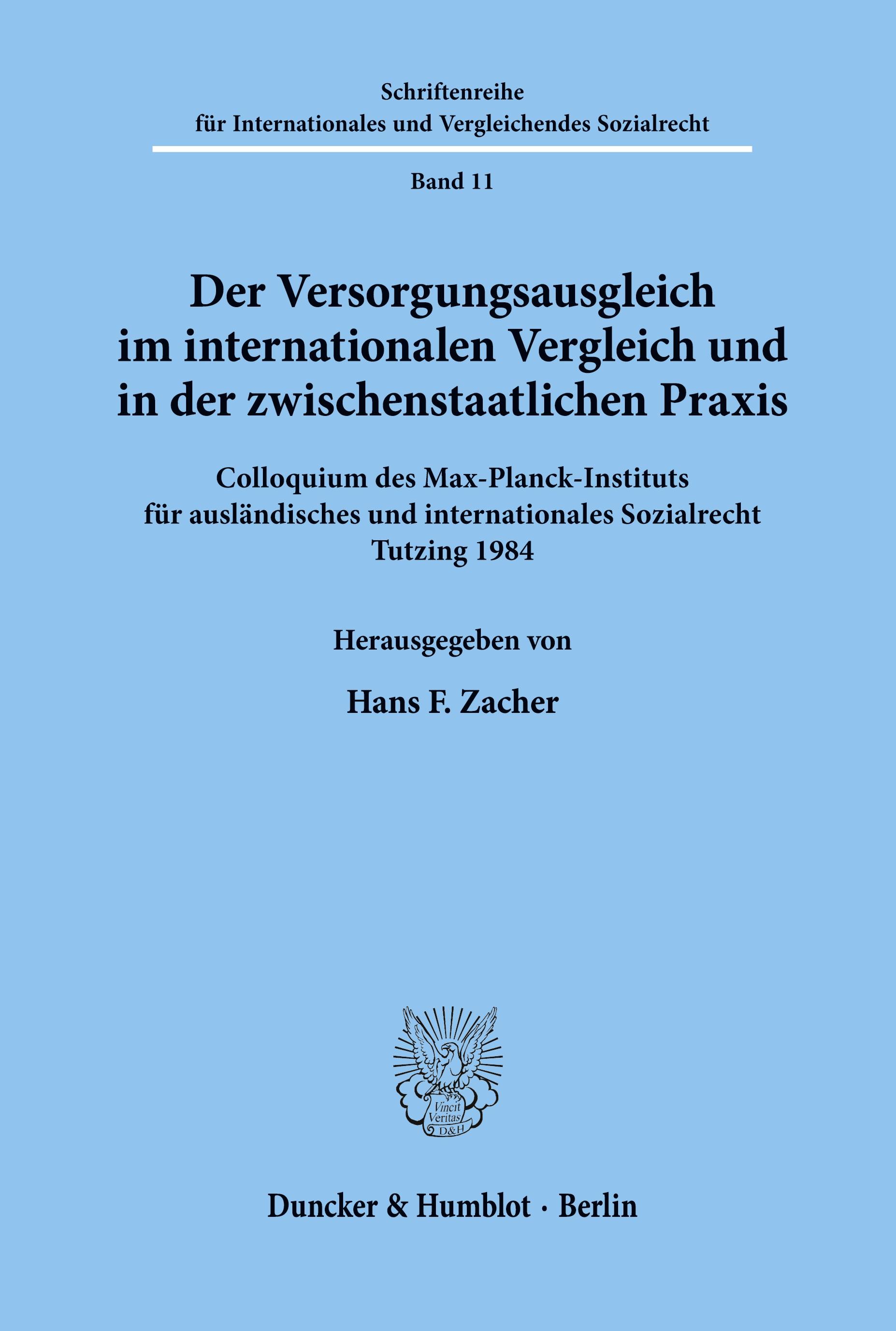 Vorderes Coverbild Der Versorgungsausgleich im internationalen Vergleich und in der zwischenstaatlichen Praxis.