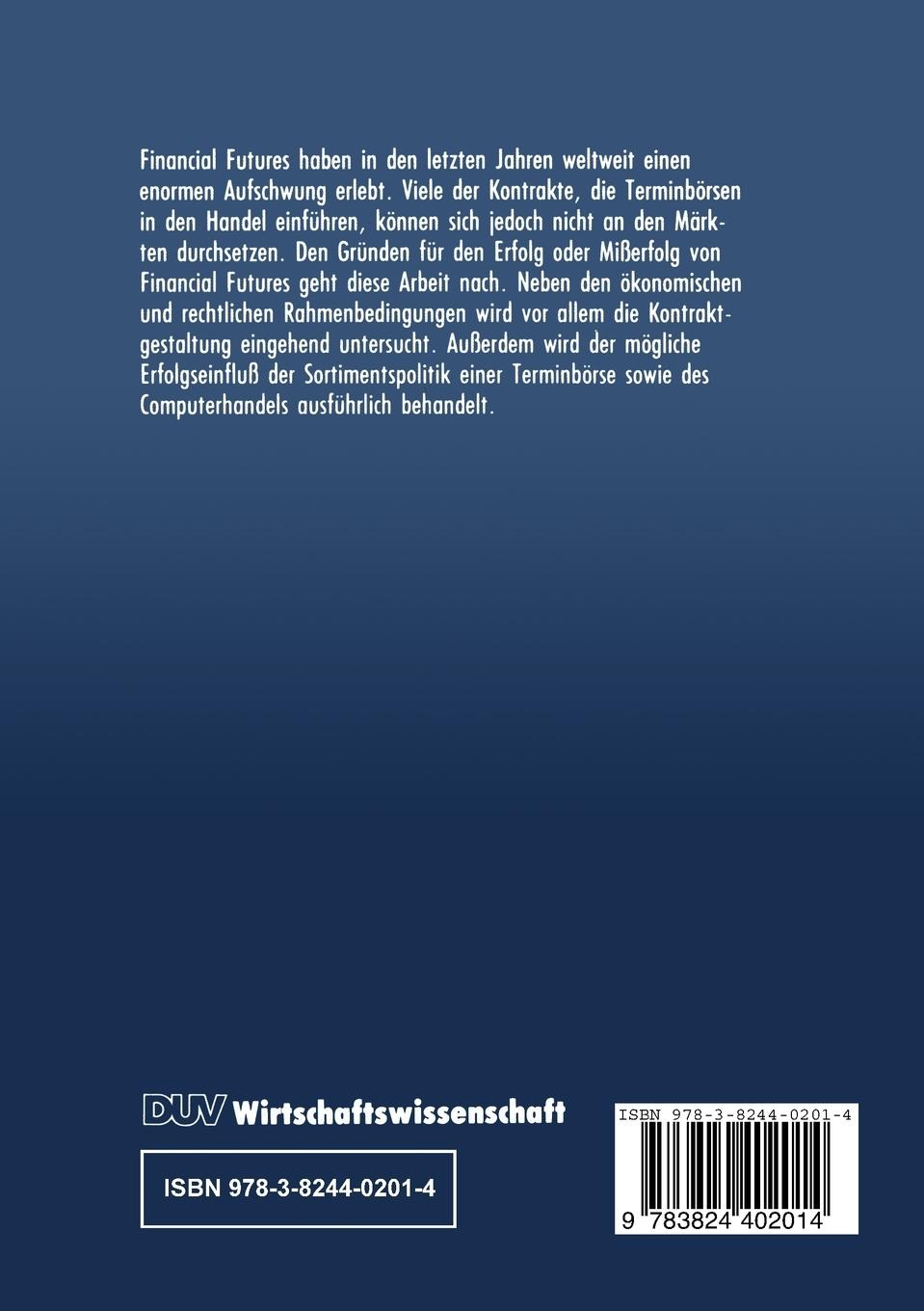 Rückseitencover Kontraktdesign und Kontrakterfolg von Financial Futures