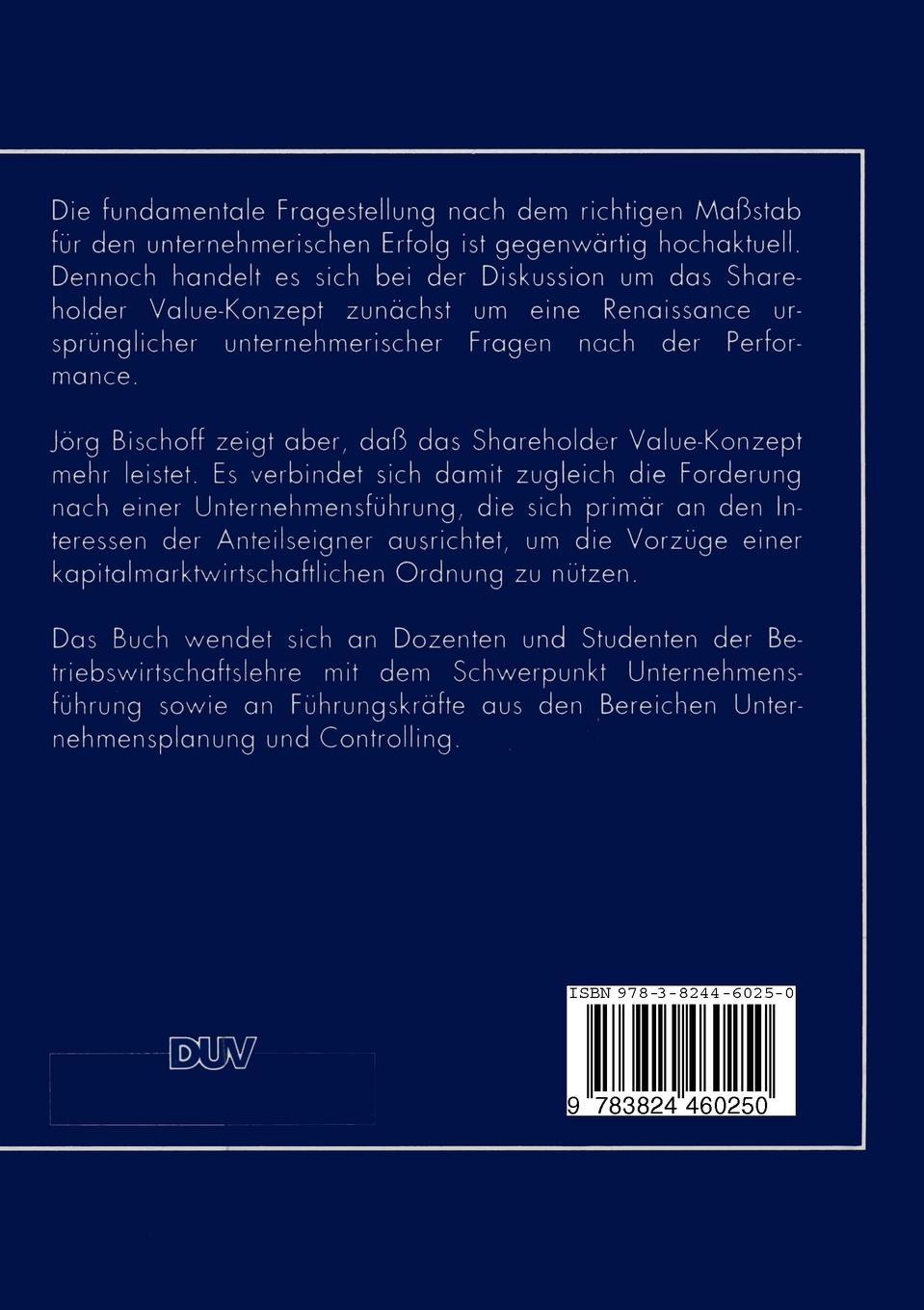 Rückseitencover Das Shareholder Value-Konzept
