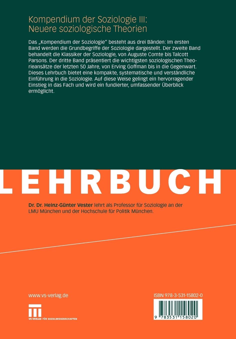 Rückseitencover Kompendium der Soziologie III: Neuere soziologische Theorien