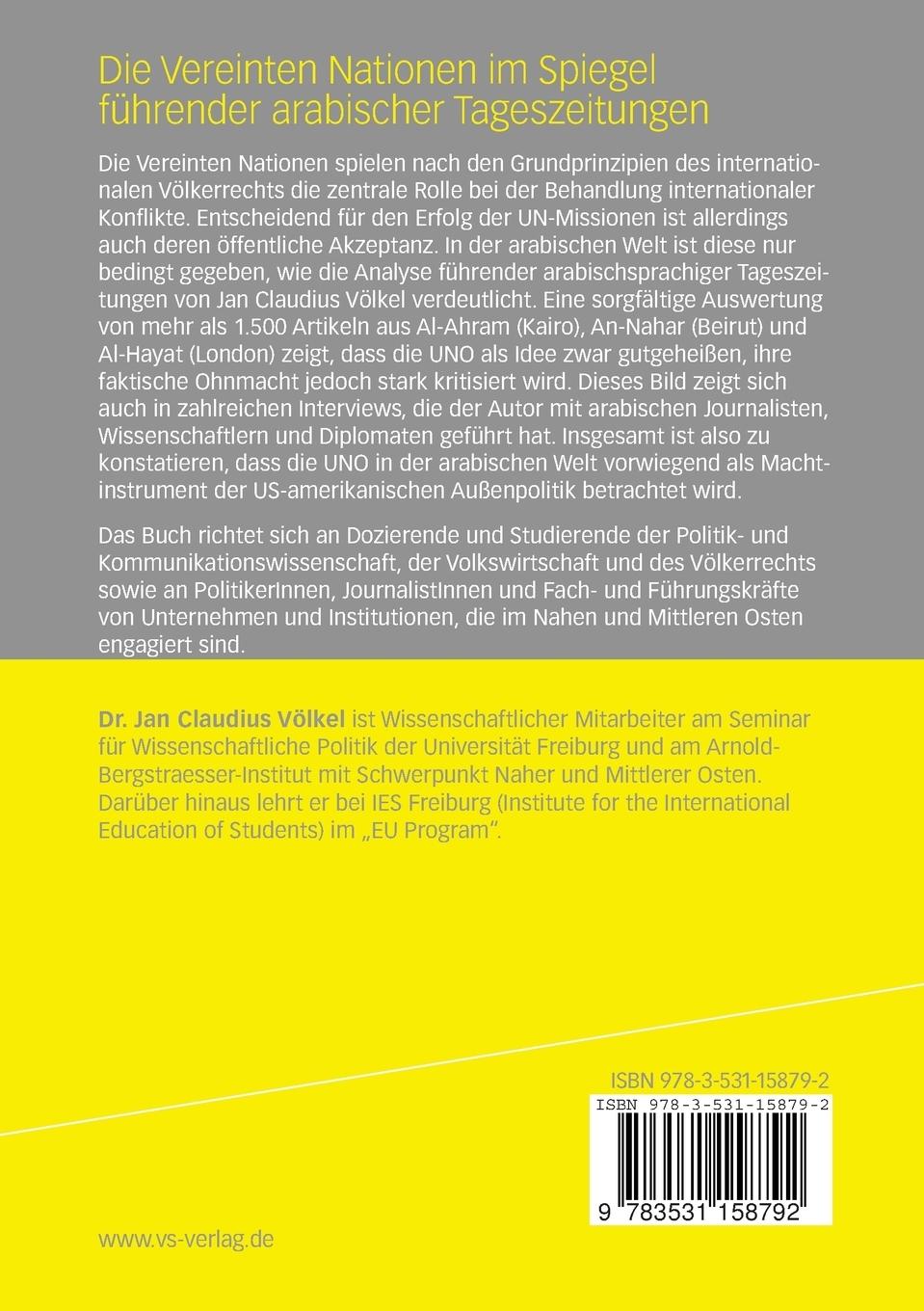 Rückseitencover Die Vereinten Nationen im Spiegel führender arabischer Tageszeitungen