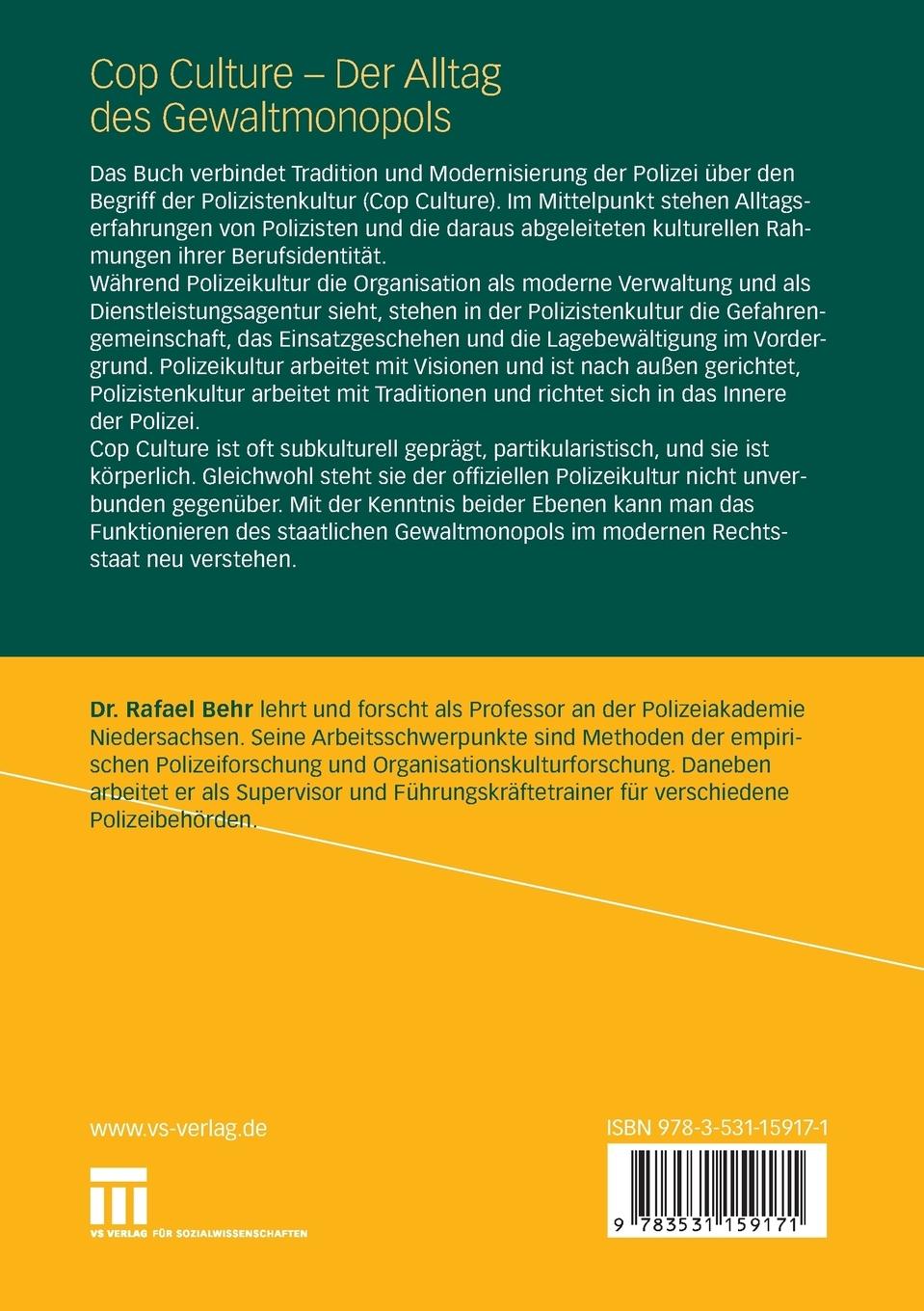 Rückseitencover Cop Culture - Der Alltag des Gewaltmonopols