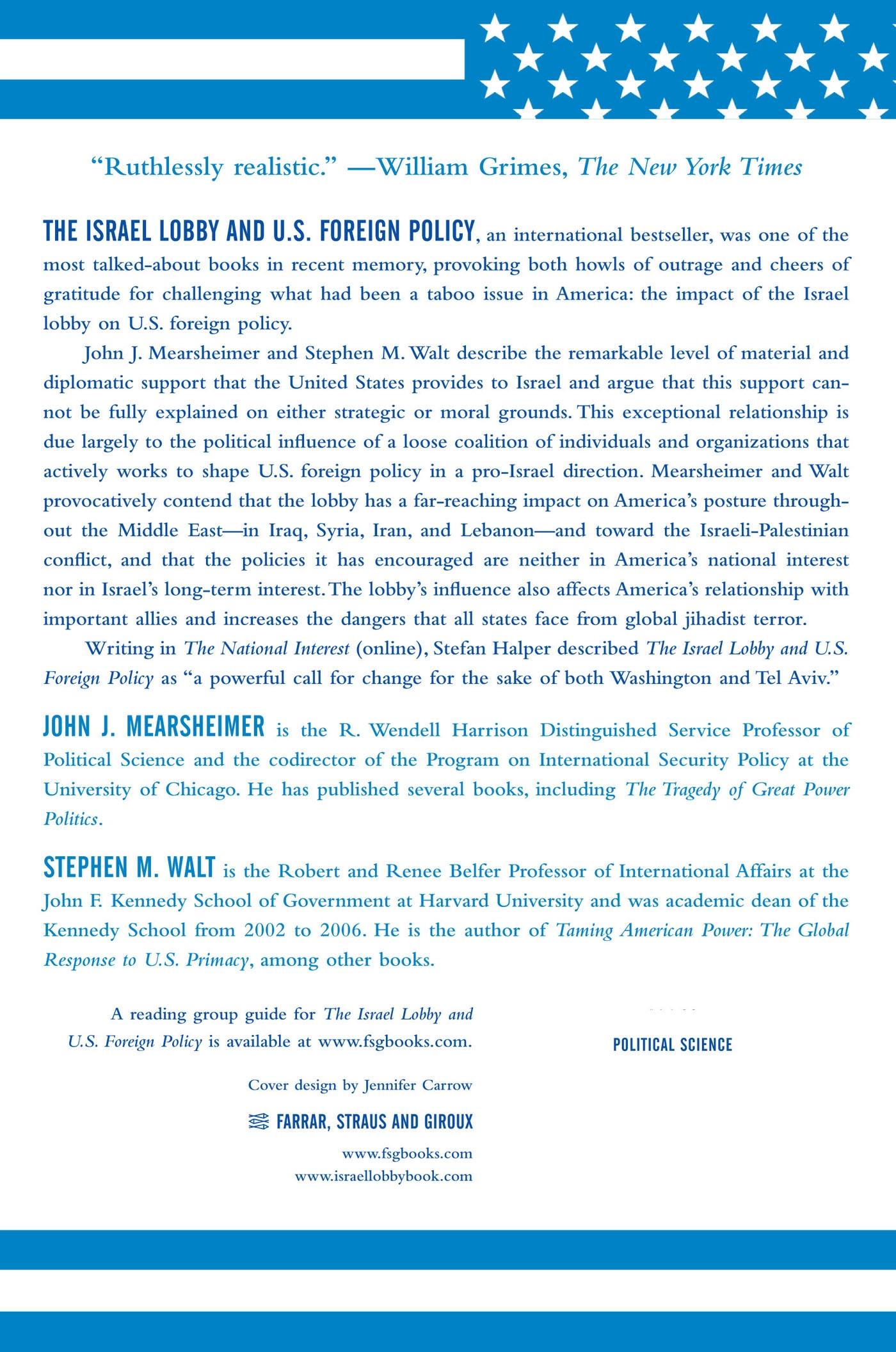 Rückseitencover The Israel Lobby and U.S. Foreign Policy