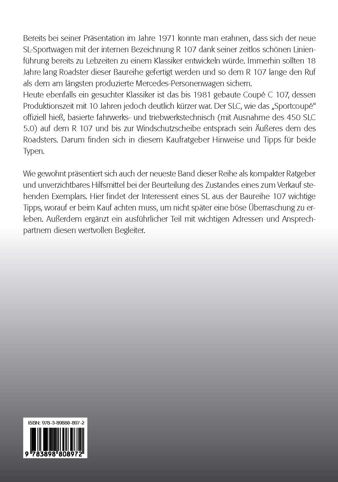 Rückseitencover Praxisratgeber Klassikerkauf Mercedes Benz 280-560 SL & SLC (R/C 107)