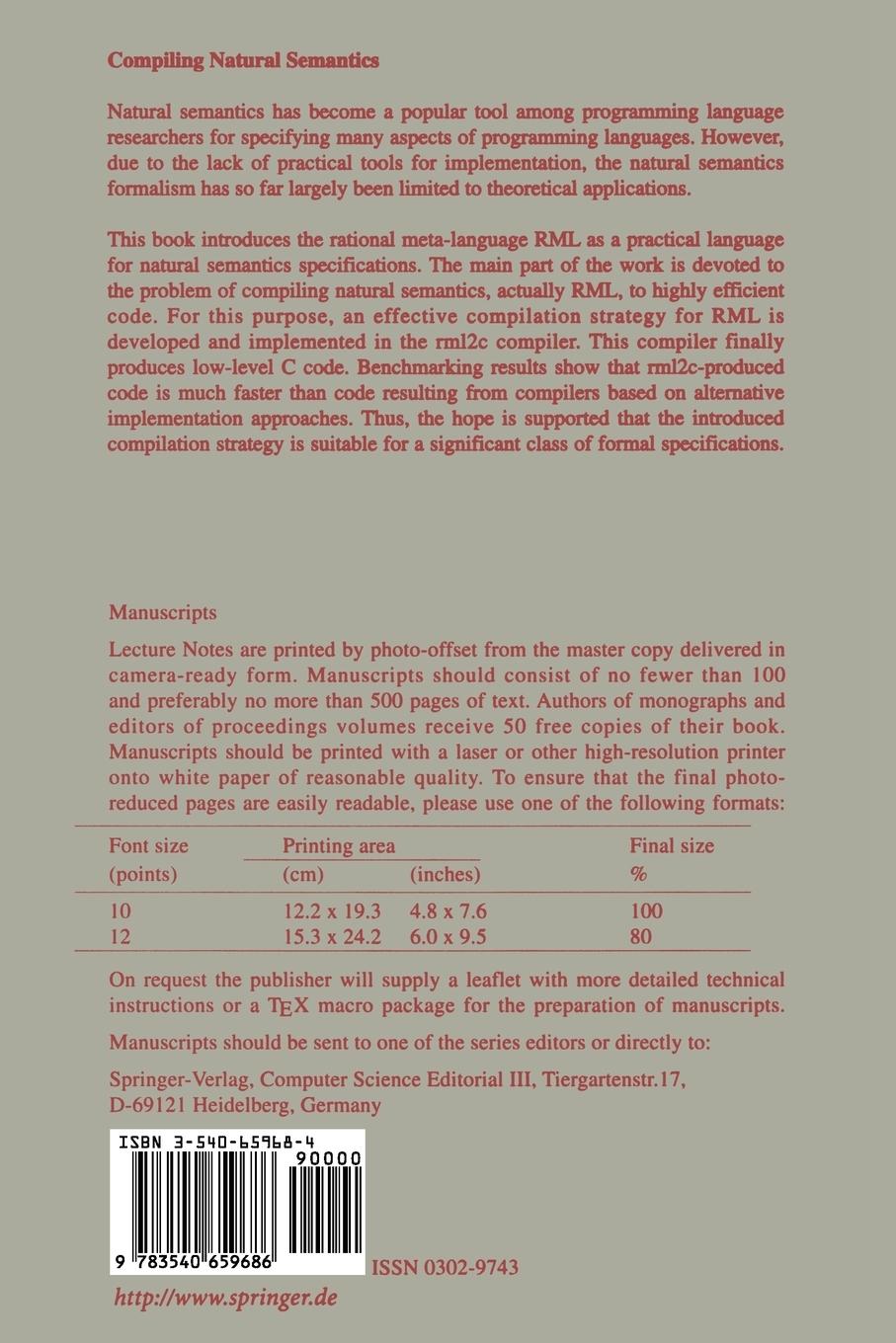 Rückseitencover Compiling Natural Semantics