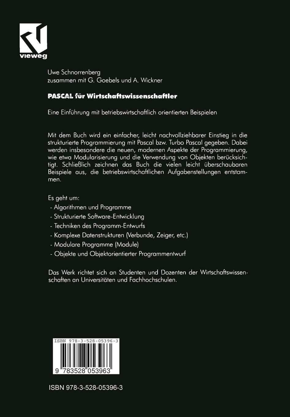 Rückseitencover PASCAL für Wirtschaftswissenschaftler