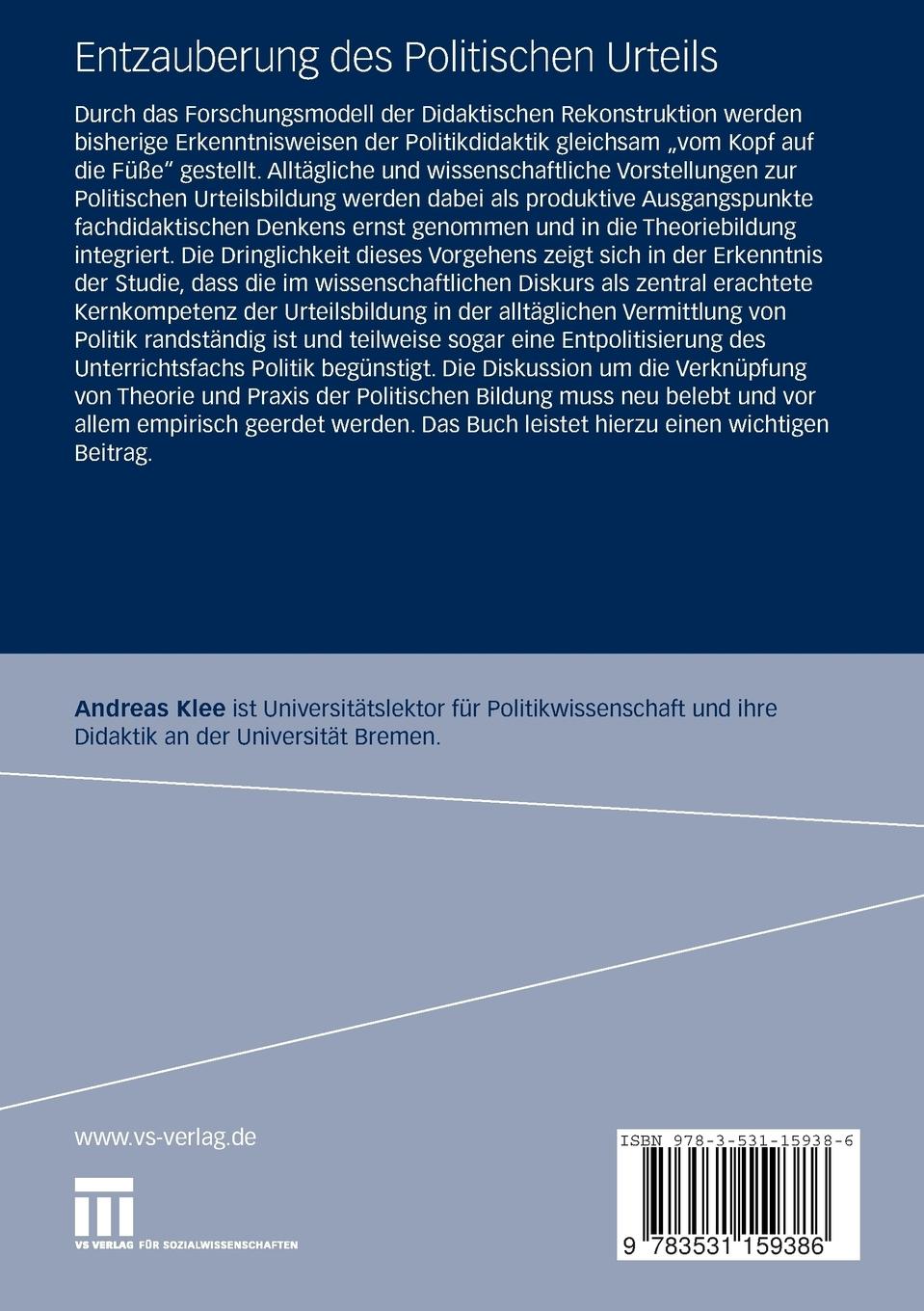 Rückseitencover Entzauberung des Politischen Urteils