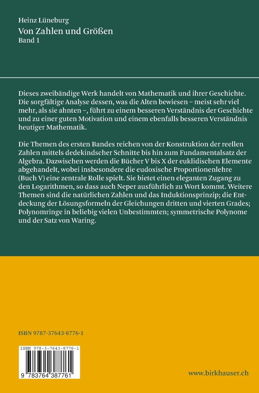 Rückseitencover Von Zahlen und Größen