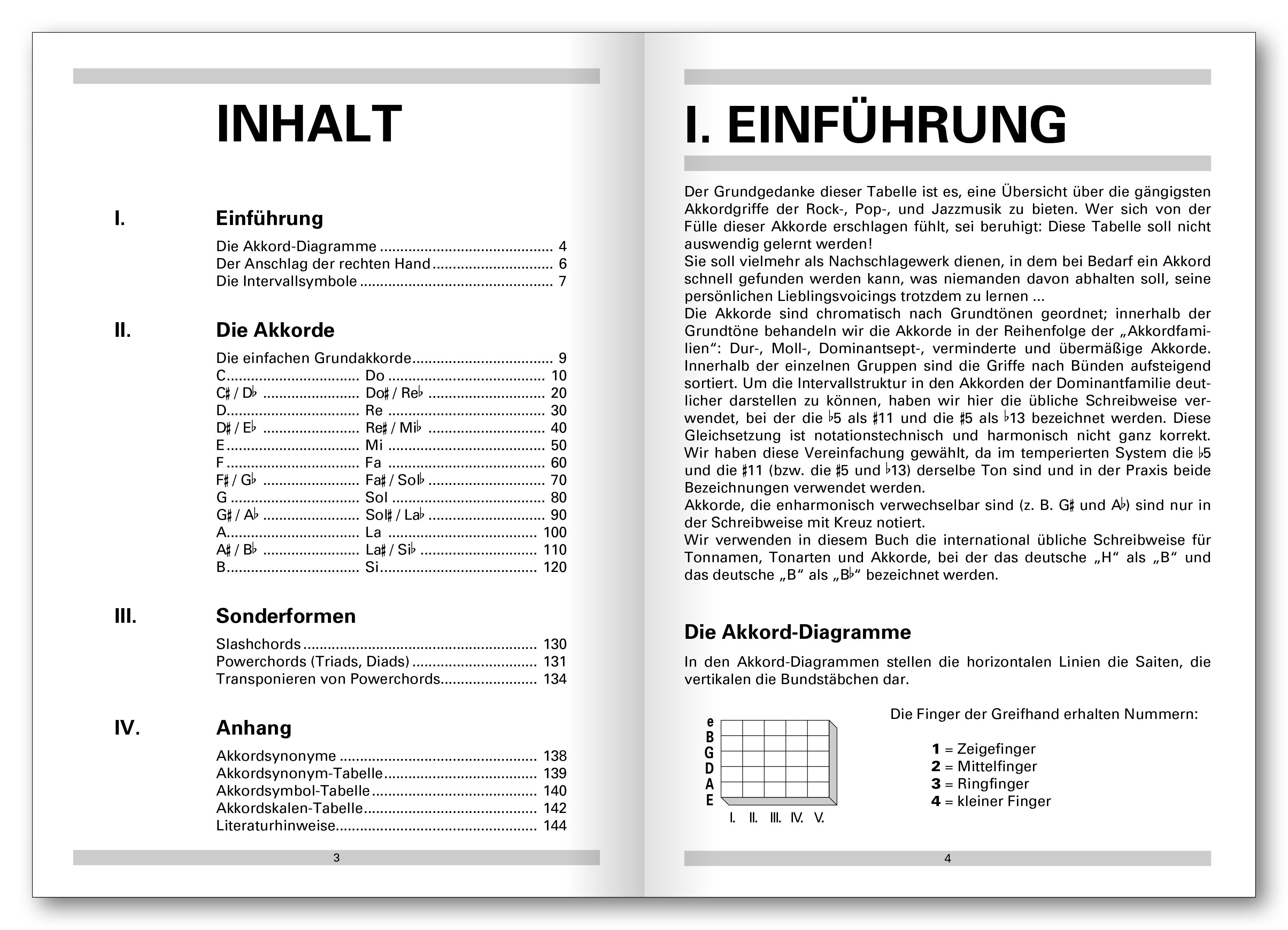 Beispielinhalt (Bild) Grifftabelle für Gitarre