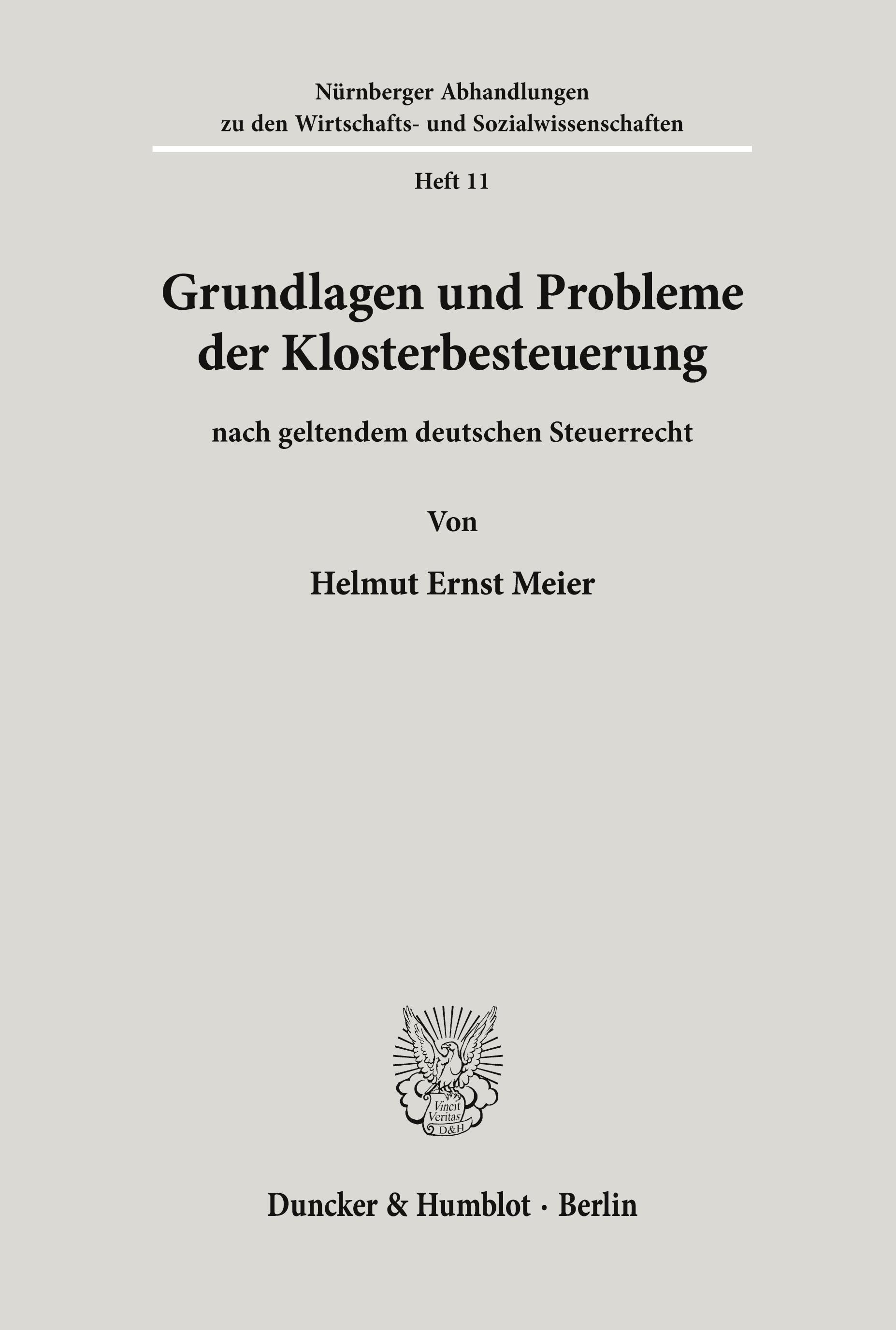 Vorderes Coverbild Grundlagen und Probleme der Klosterbesteuerung