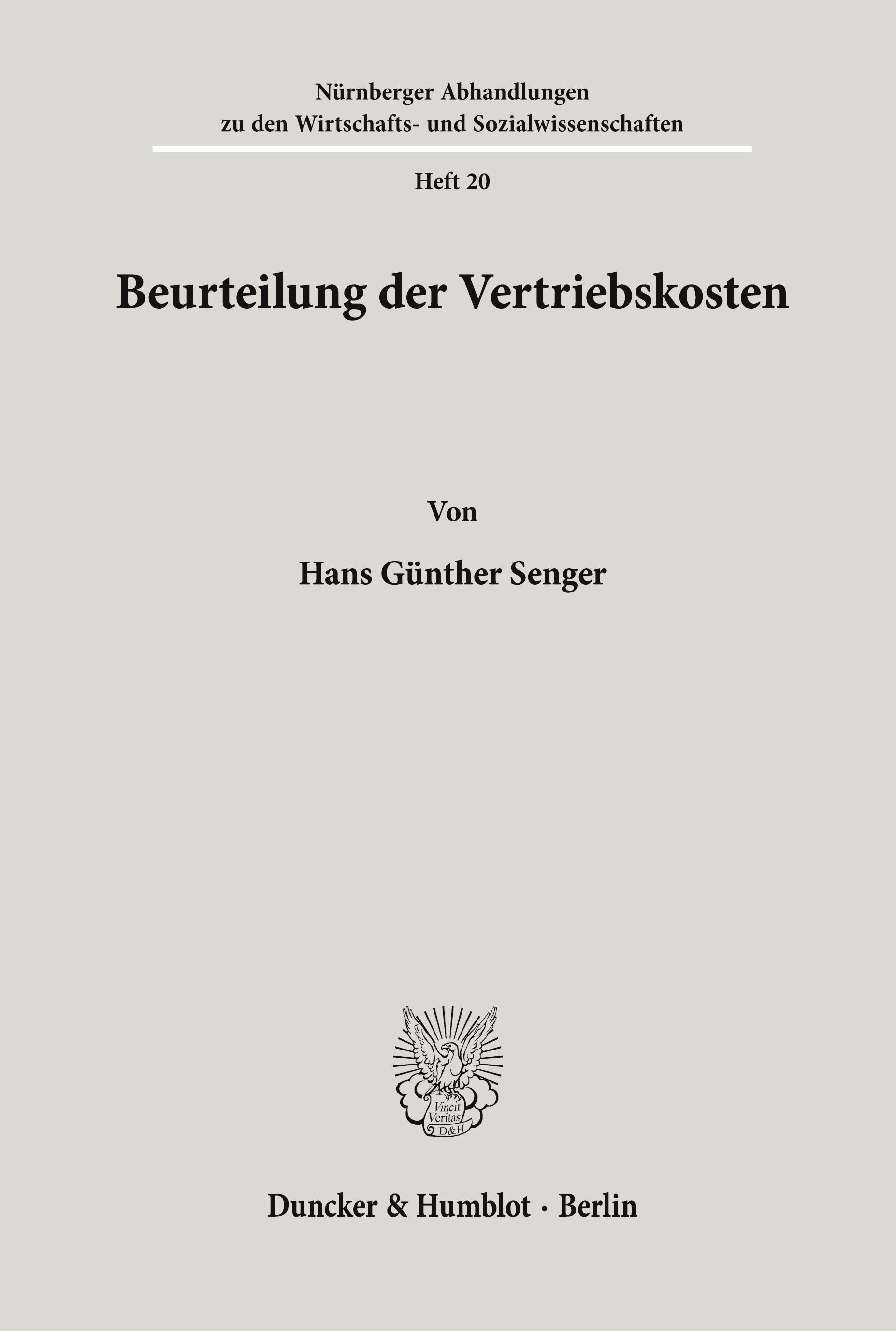 Vorderes Coverbild Beurteilung der Vertriebskosten.
