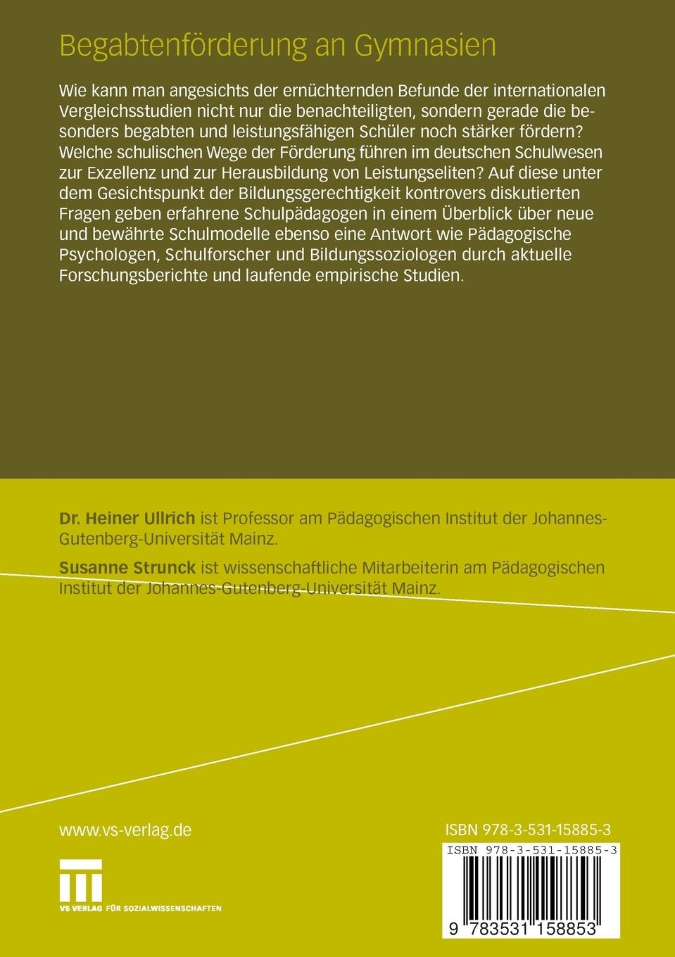 Rückseitencover Begabtenförderung an Gymnasien