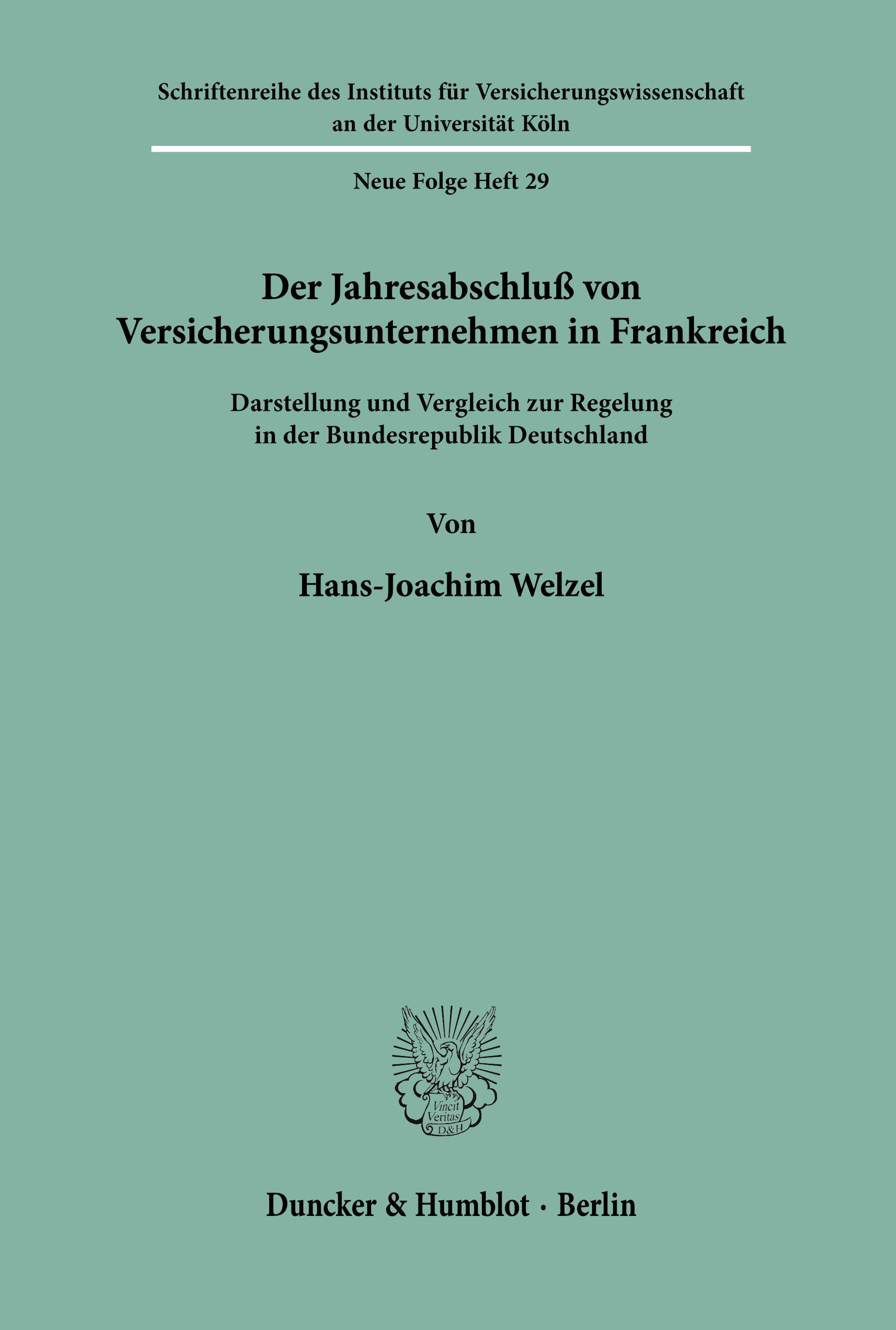 Vorderes Coverbild Der Jahresabschluß von Versicherungsunternehmen in Frankreich.