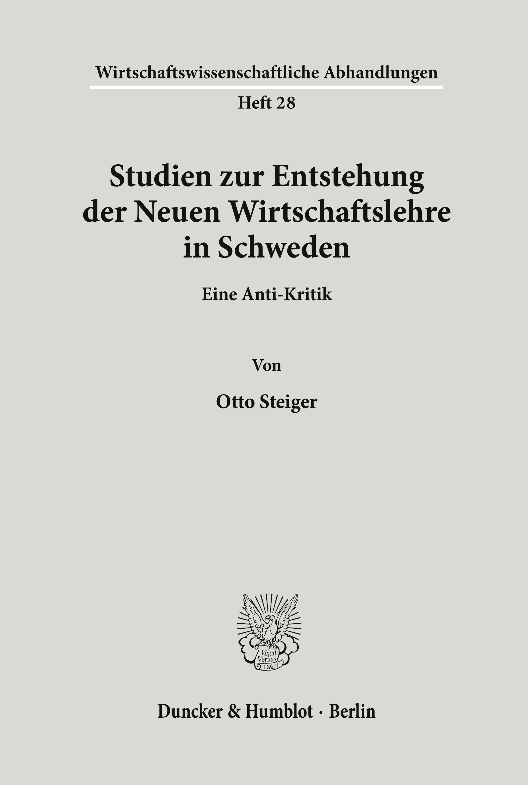 Vorderes Coverbild Studien zur Entstehung der Neuen Wirtschaftslehre in Schweden.