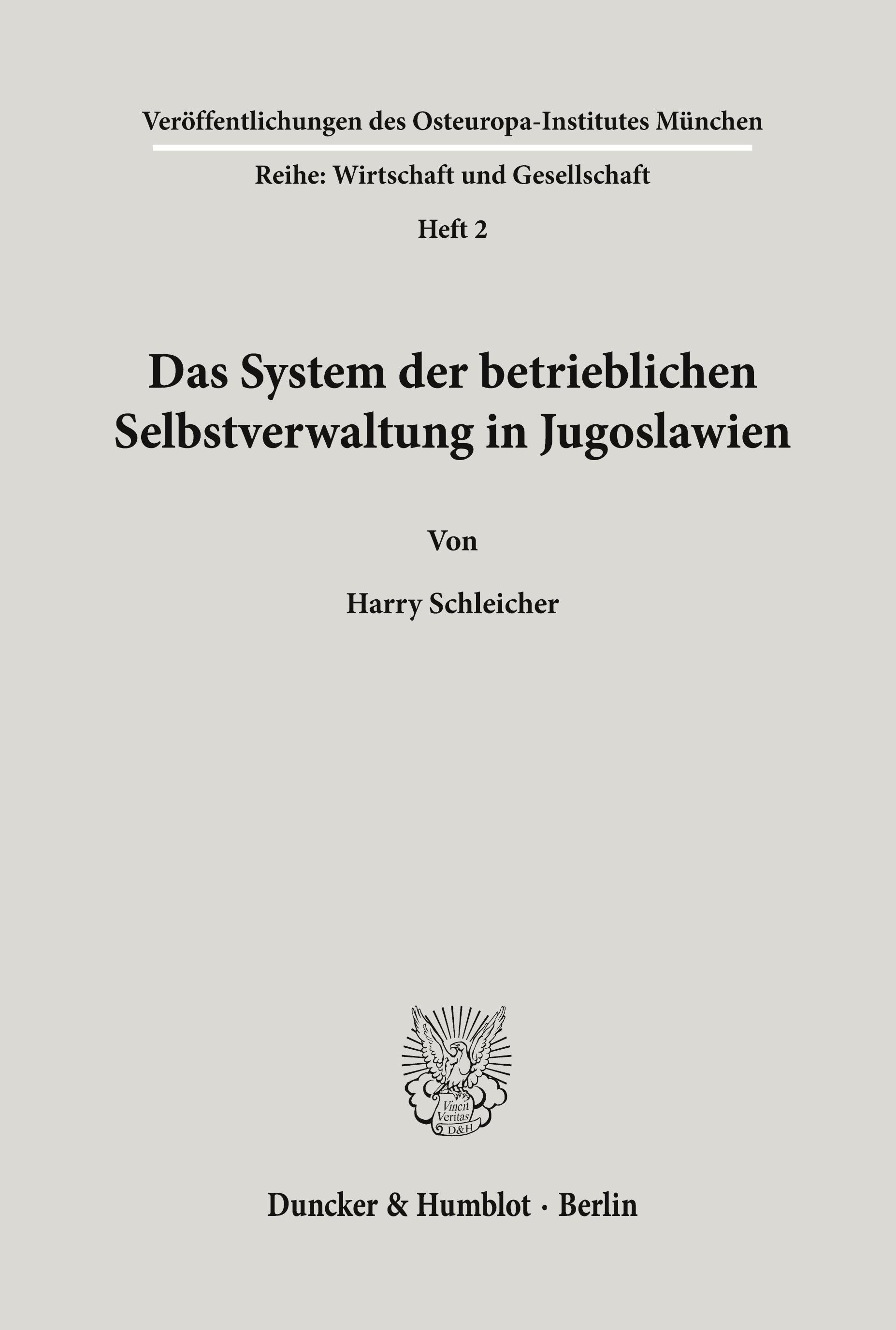 Vorderes Coverbild Das System der betrieblichen Selbstverwaltung in Jugoslawien.
