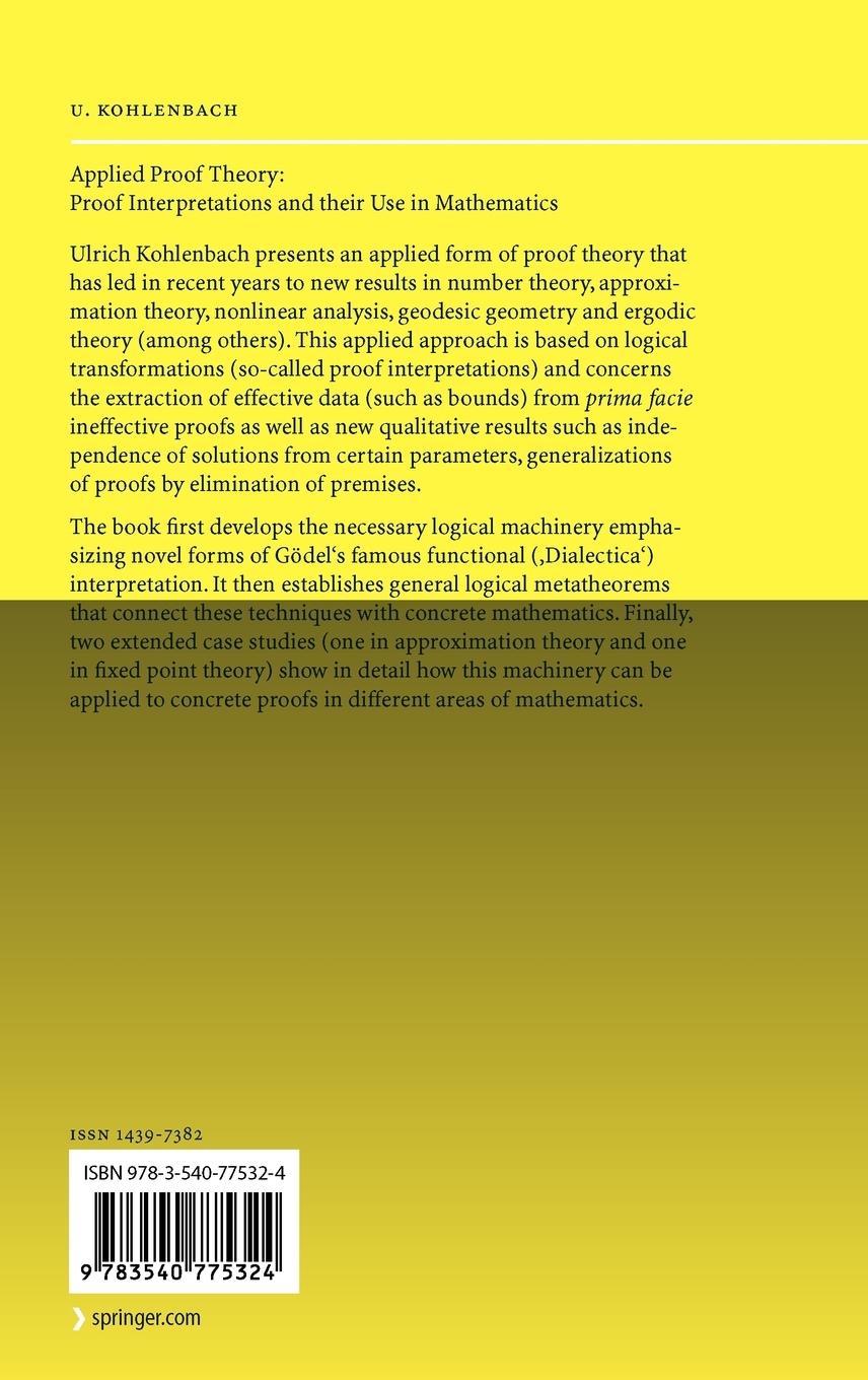 Rückseitencover Applied Proof Theory: Proof Interpretations and their Use in Mathematics